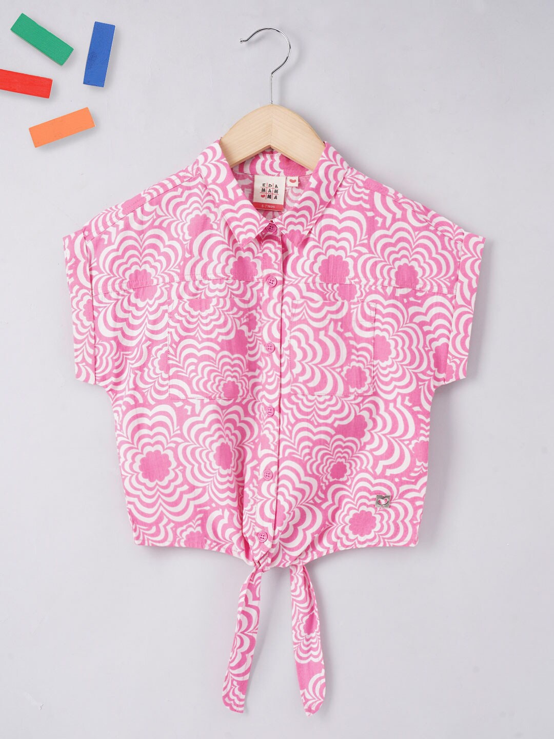 

Ed-a-Mamma Girls Floral Print Extended Sleeves Cotton Shirt Style Top, Pink