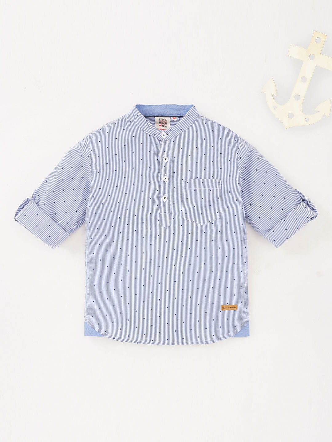 

Ed-a-Mamma Boys Polka Dot Printed Cotton Casual Shirt, Blue