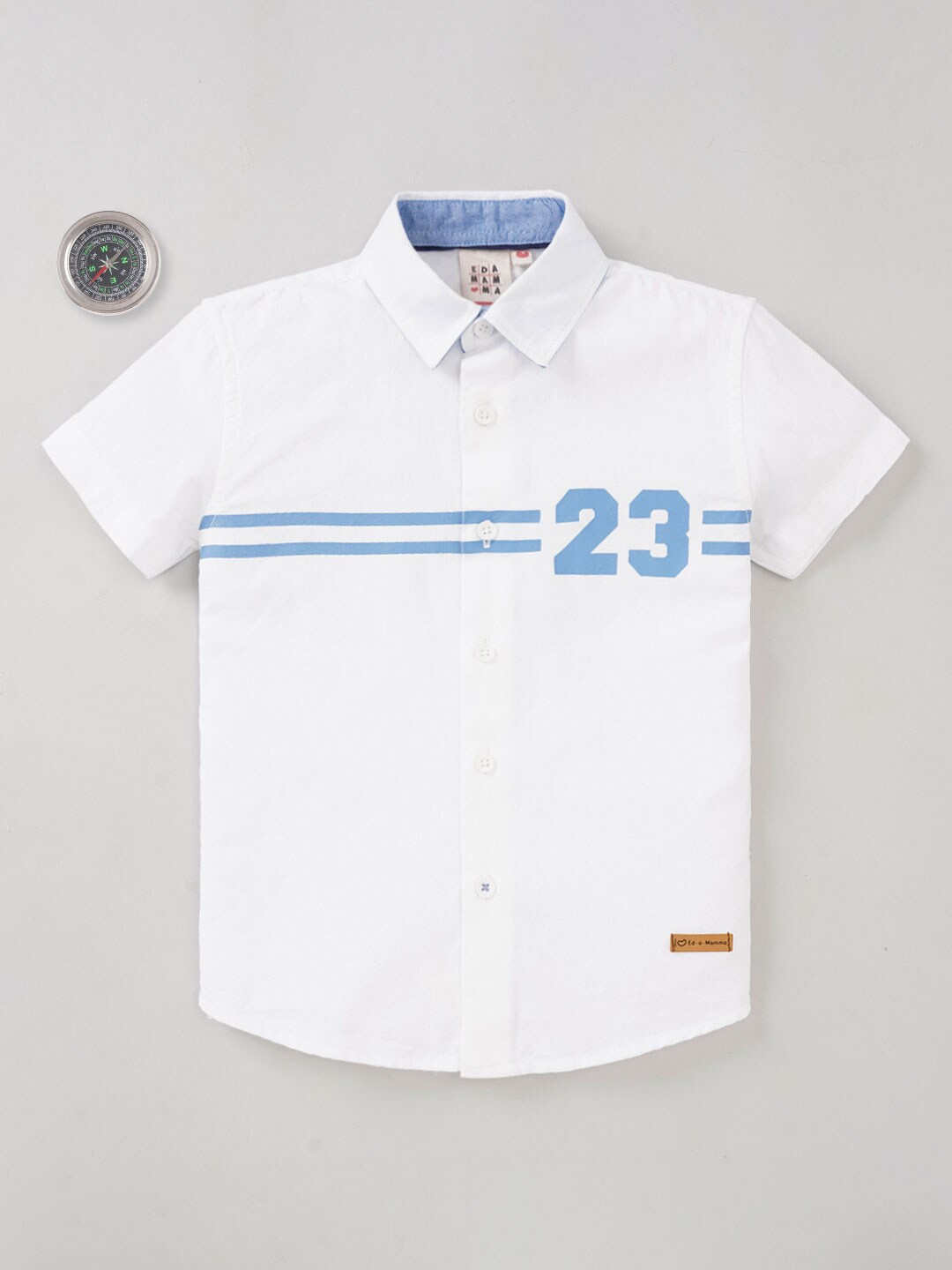 

Ed-a-Mamma Boys Spread Collar Short Sleeves Cotton Casual Shirt, White