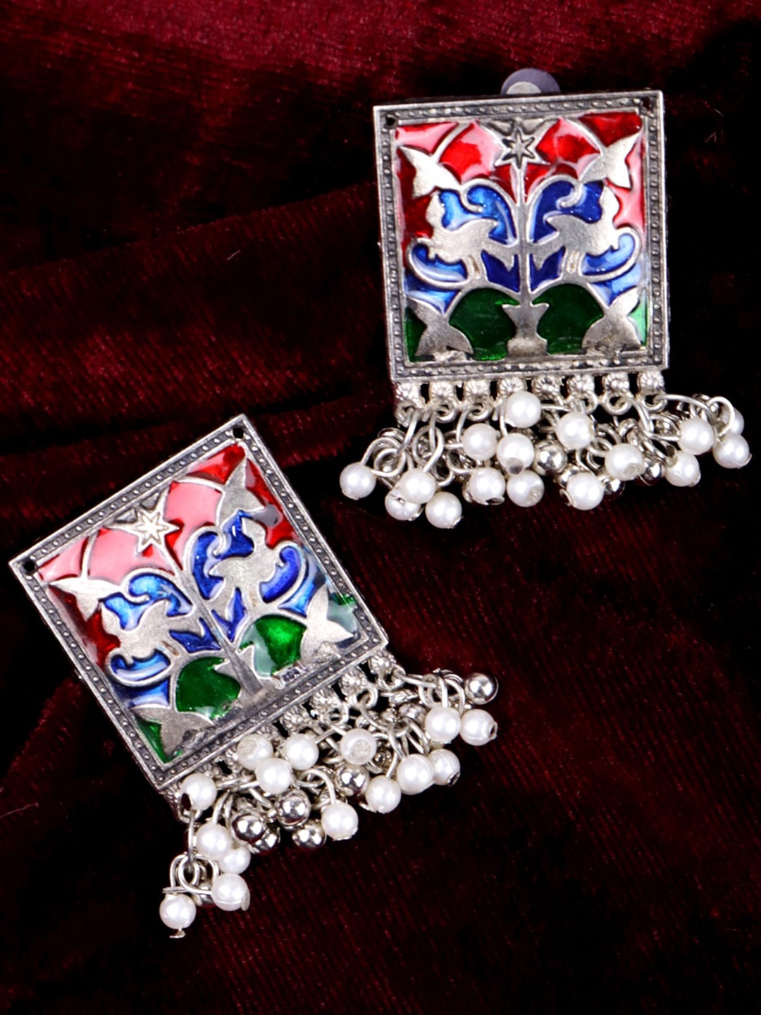 

VAGHBHATT Silver-Plated Stone Studded Drop Earrings