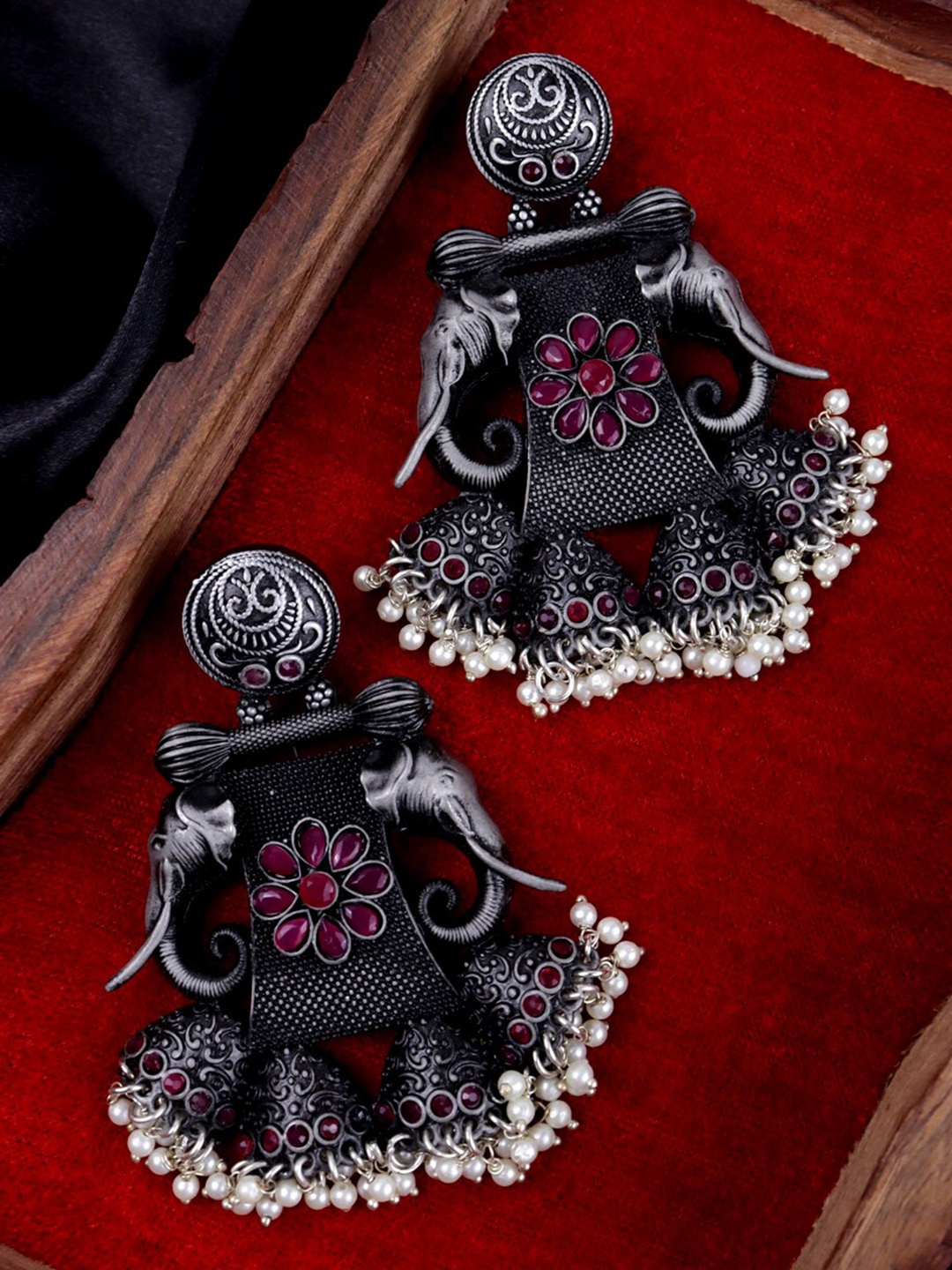 

VAGHBHATT Silver Plated Stone Studded Drop Earrings