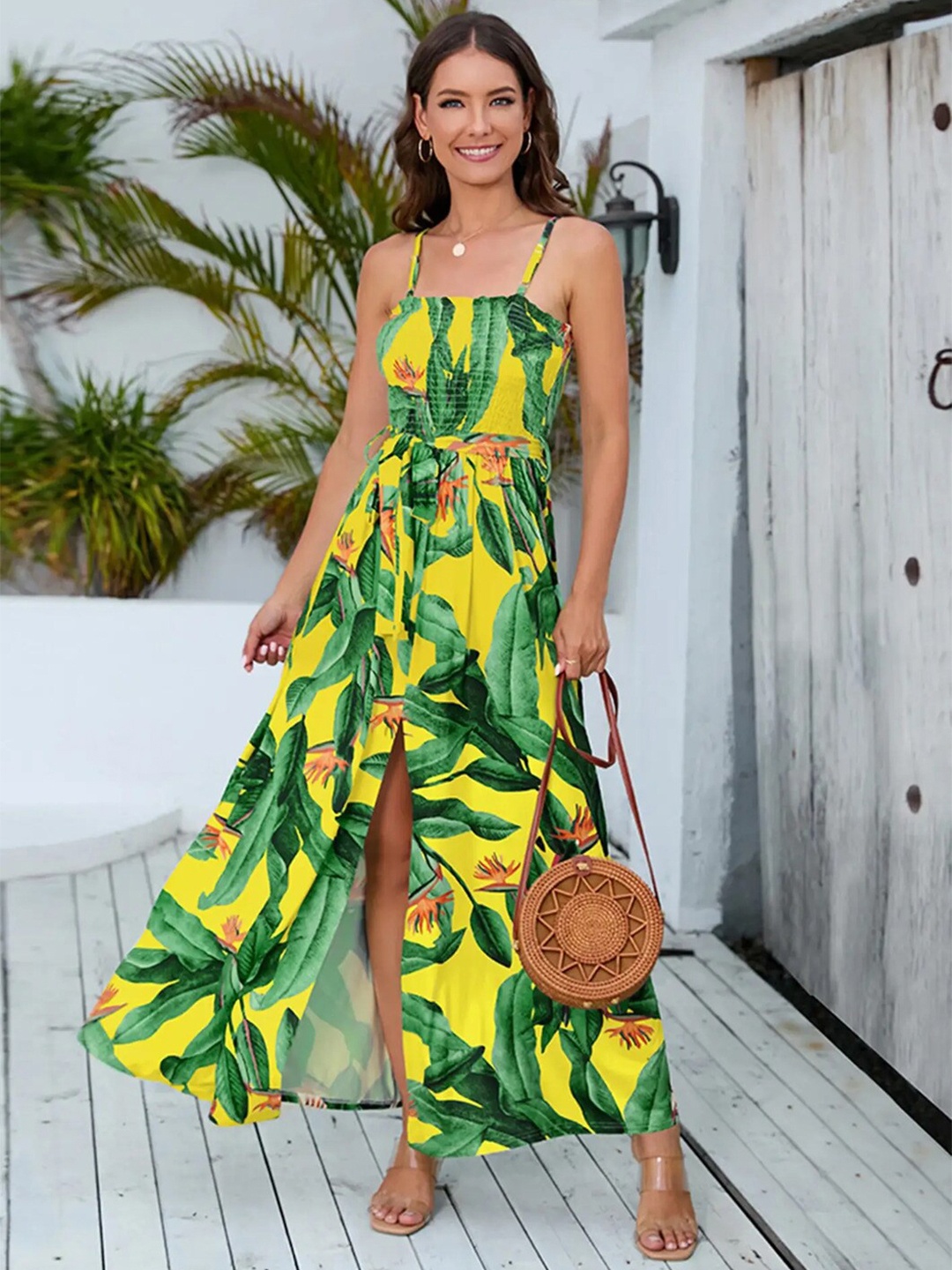 

FancyPants Tropical Print Maxi Dress, Yellow