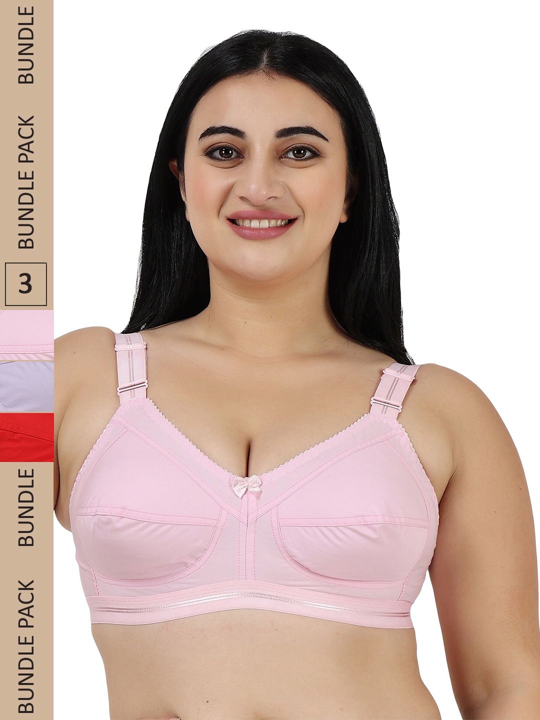 

LADYLAND Women Plus Size Pack of 3 Assorted Cotton T-shirt Bra - Full Coverage