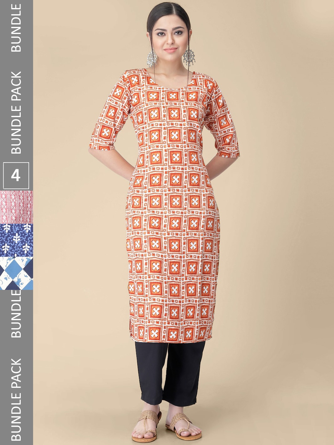 KALINI Women Multicoloured Checked Mirror Work Crepe Pathani Kurta, Multi