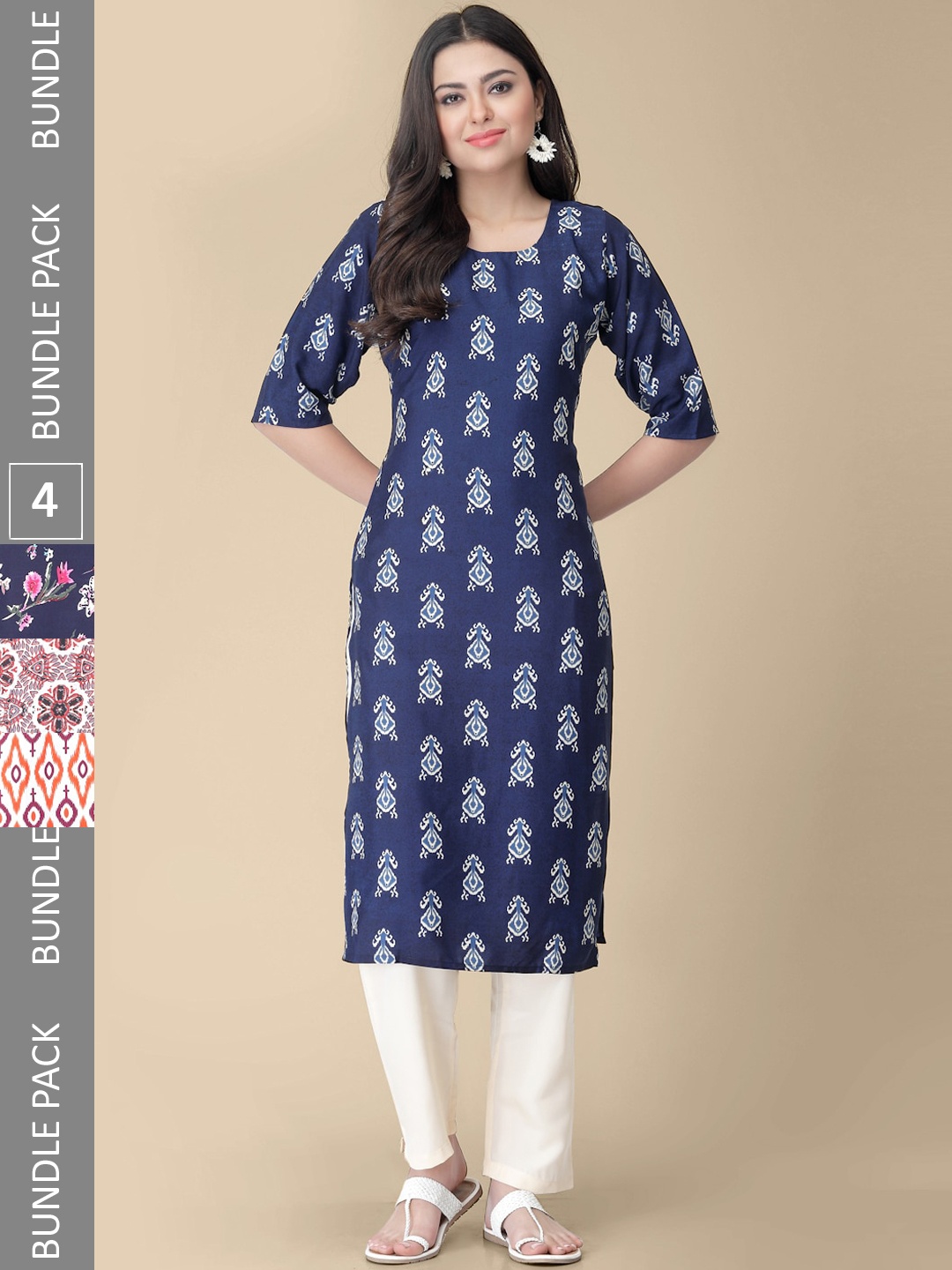

KALINI A Selection Of 4 Printed Straight Kurtas, Blue