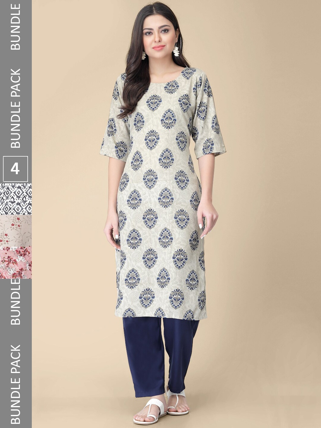 

KALINI Selection Of 4 Printed Kurtas, Navy blue
