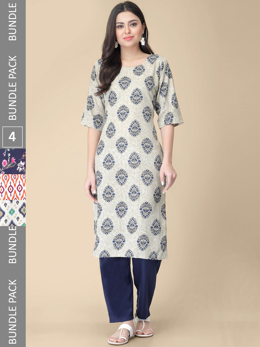 

KALINI Selection Of 4 Printed Kurtas, Navy blue