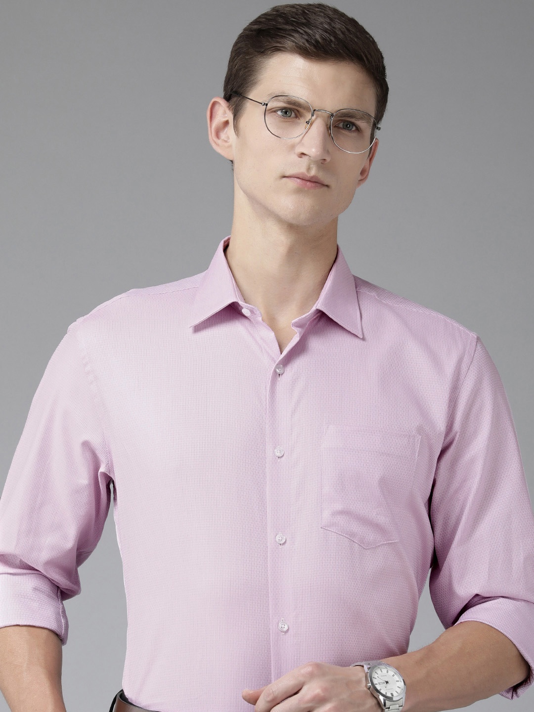 

Van Heusen Self Design Custom Fit Pure Cotton Formal Shirt, Pink