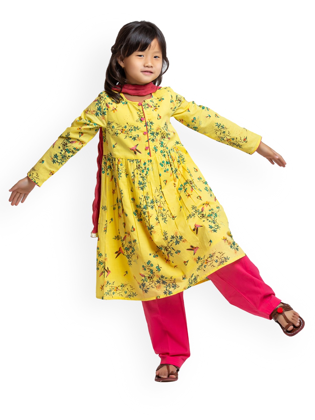 

My Little Lambs Girls Quirky Printed Pure Cotton A-line Kurta With Salwar & Dupatta, Yellow