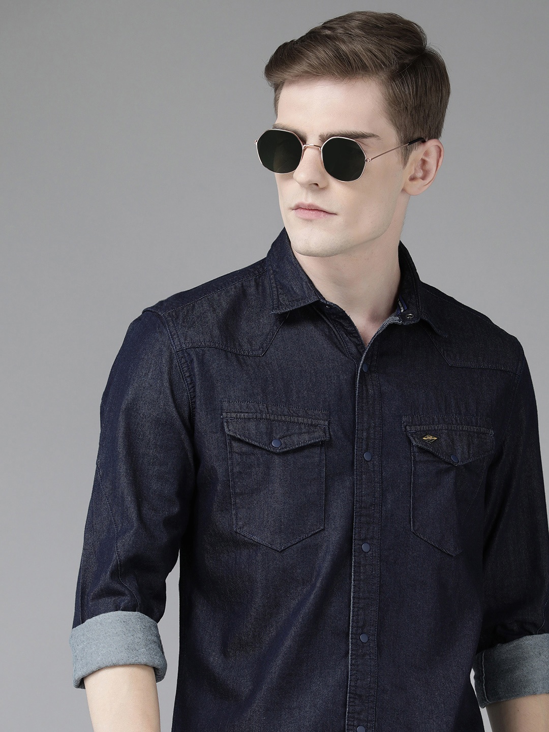 

VAN HEUSEN DENIM LABS Men Slim Fit Opaque Casual Shirt, Blue