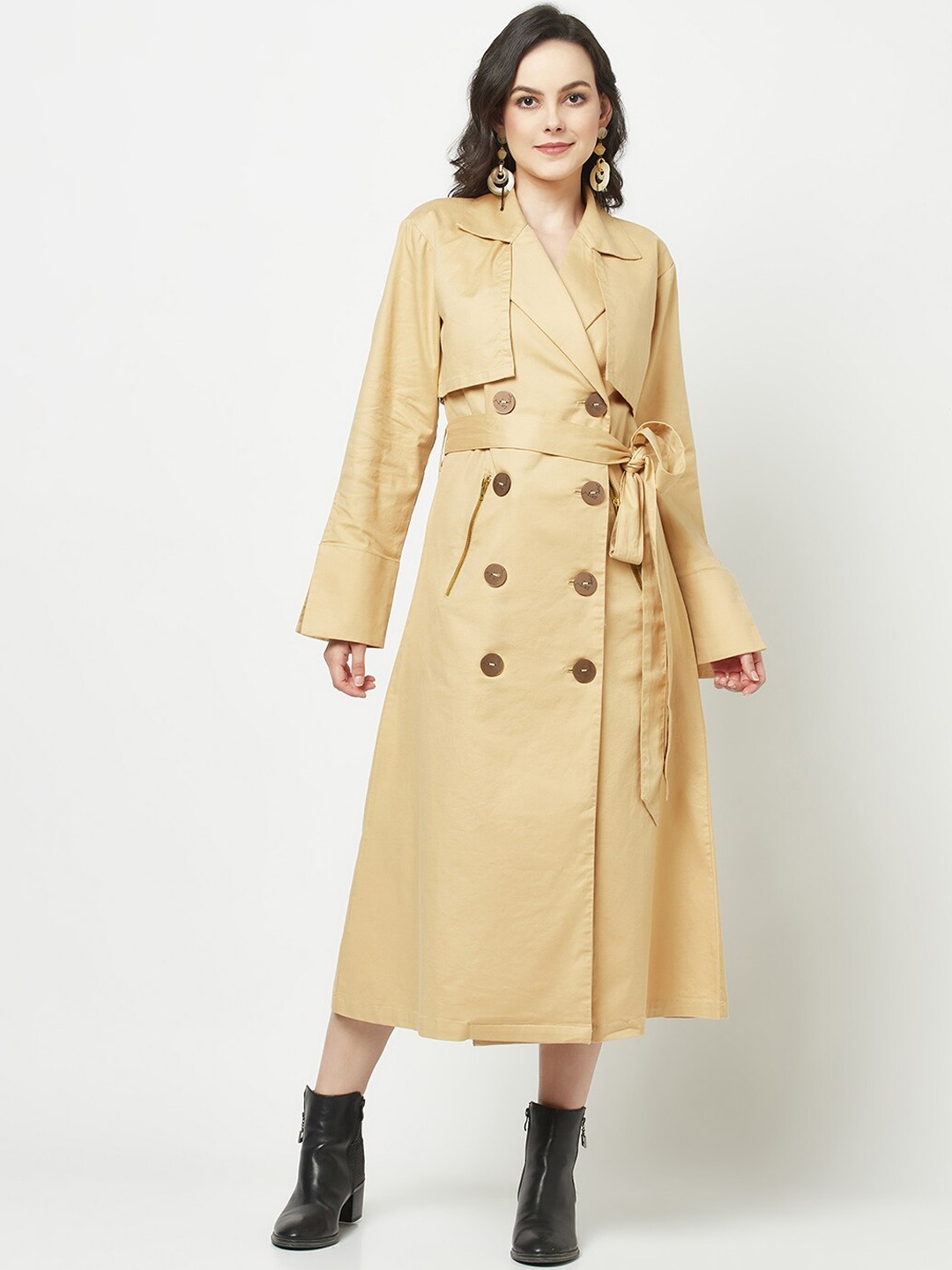 

Crimsoune Club Notched Lapel Longline Wrapped Peacoat, Khaki