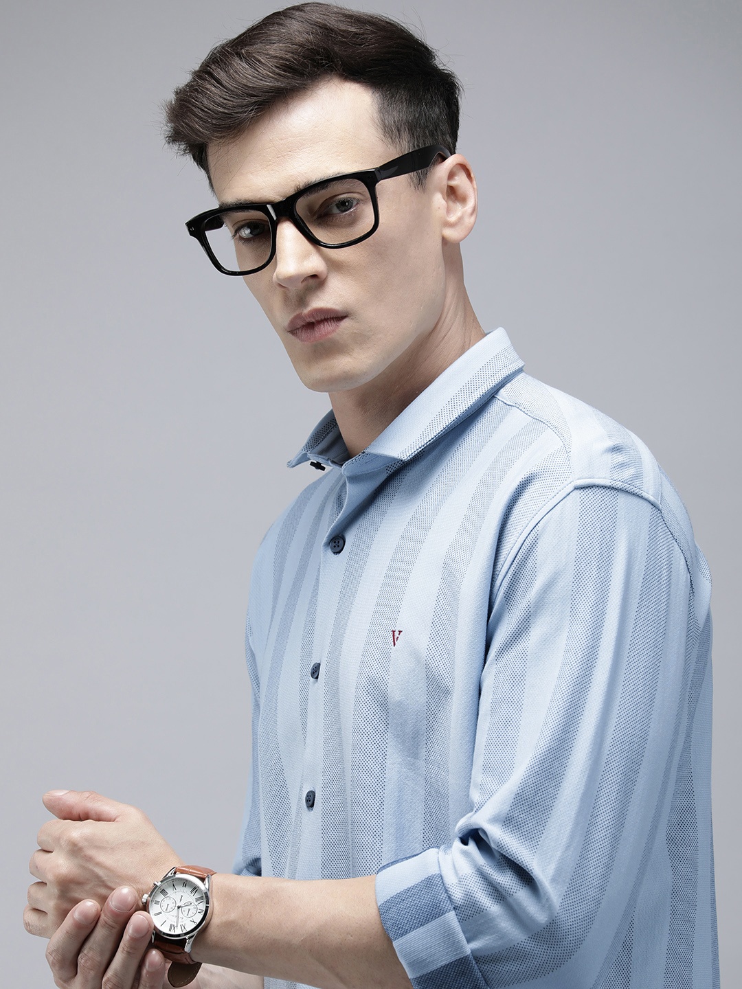 

Van Heusen Sport Slim Fit Self-Striped Pure Cotton Casual Shirt, Blue