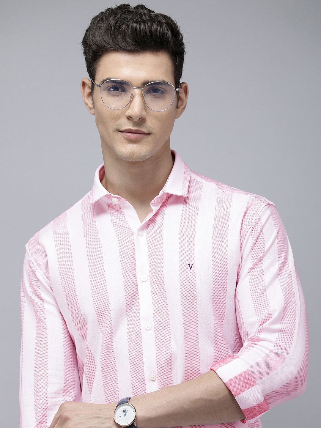 

Van Heusen Sport Slim Fit Self-Striped Pure Cotton Casual Shirt, Pink