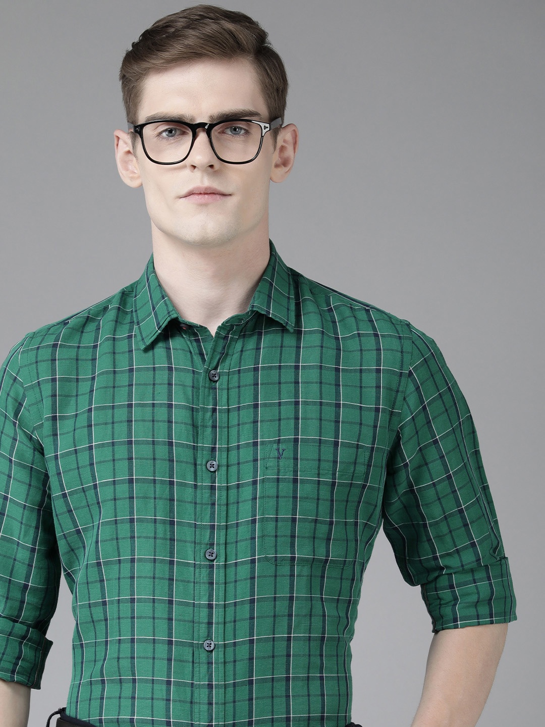 

Van Heusen Sport Men Slim Fit Opaque Checked Formal Shirt, Green