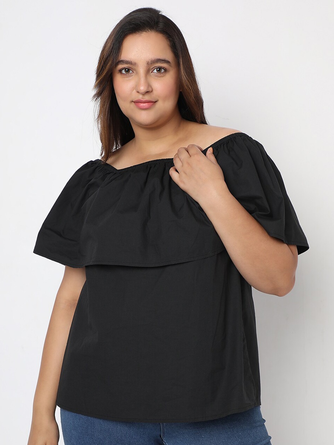 

VERO MODA CURVE Plus Size Off-Shoulder Cotton Bardot Top, Black