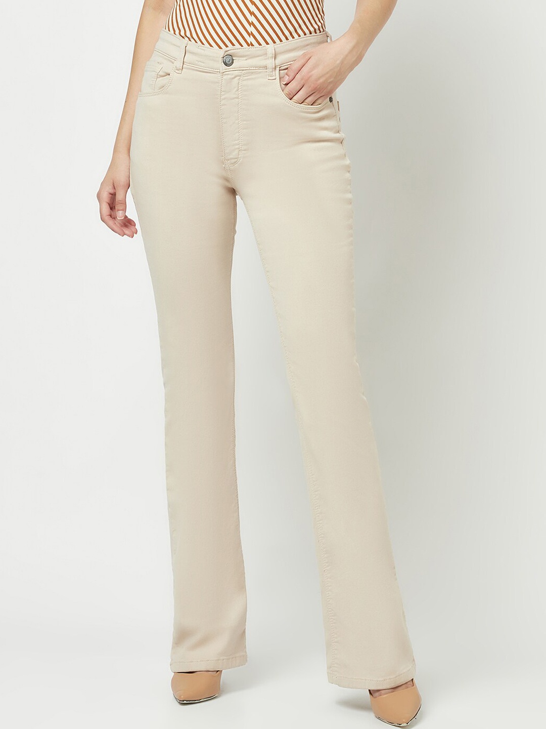 

Crimsoune Club Women Mid Rise Bootcut Stretchable Jeans, Beige
