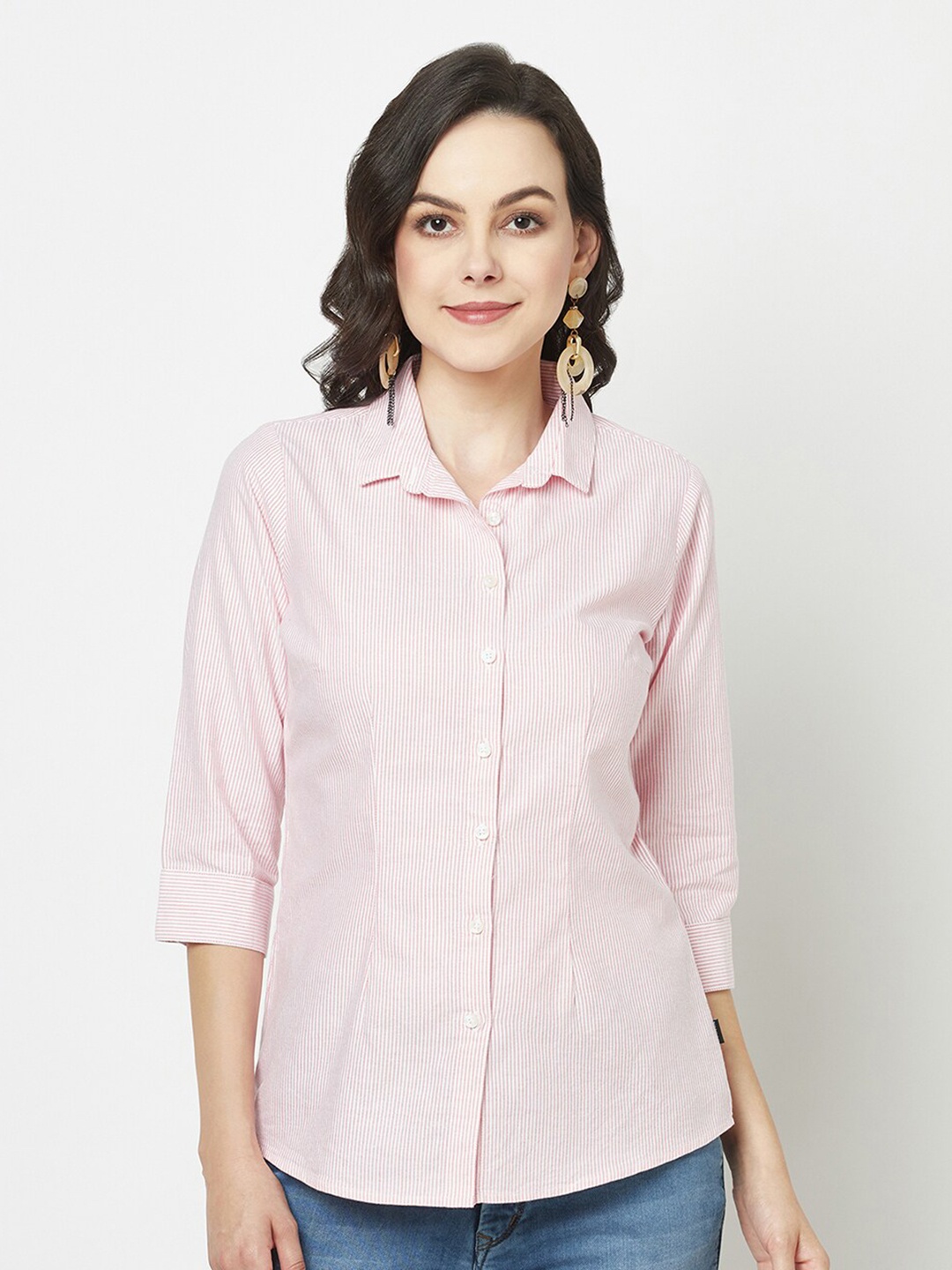 

Crimsoune Club Slim Fit Vertical Striped Pure Cotton Casual Shirt, Pink