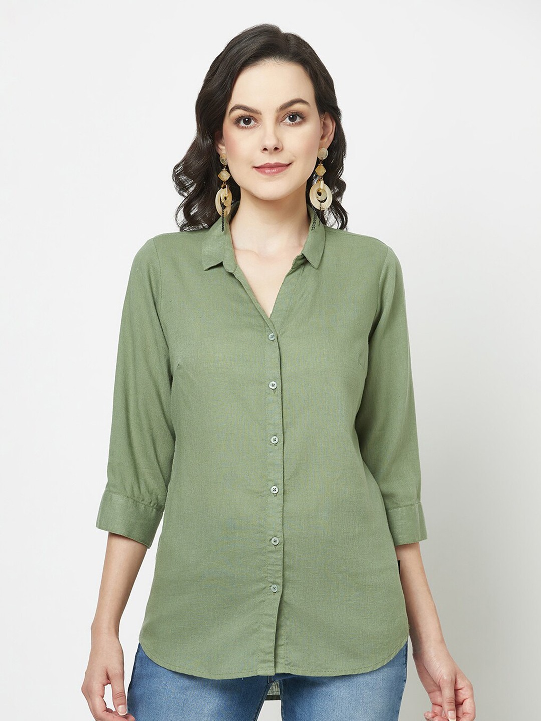

Crimsoune Club Slim Fit Spread Collar Casual Shirt, Green
