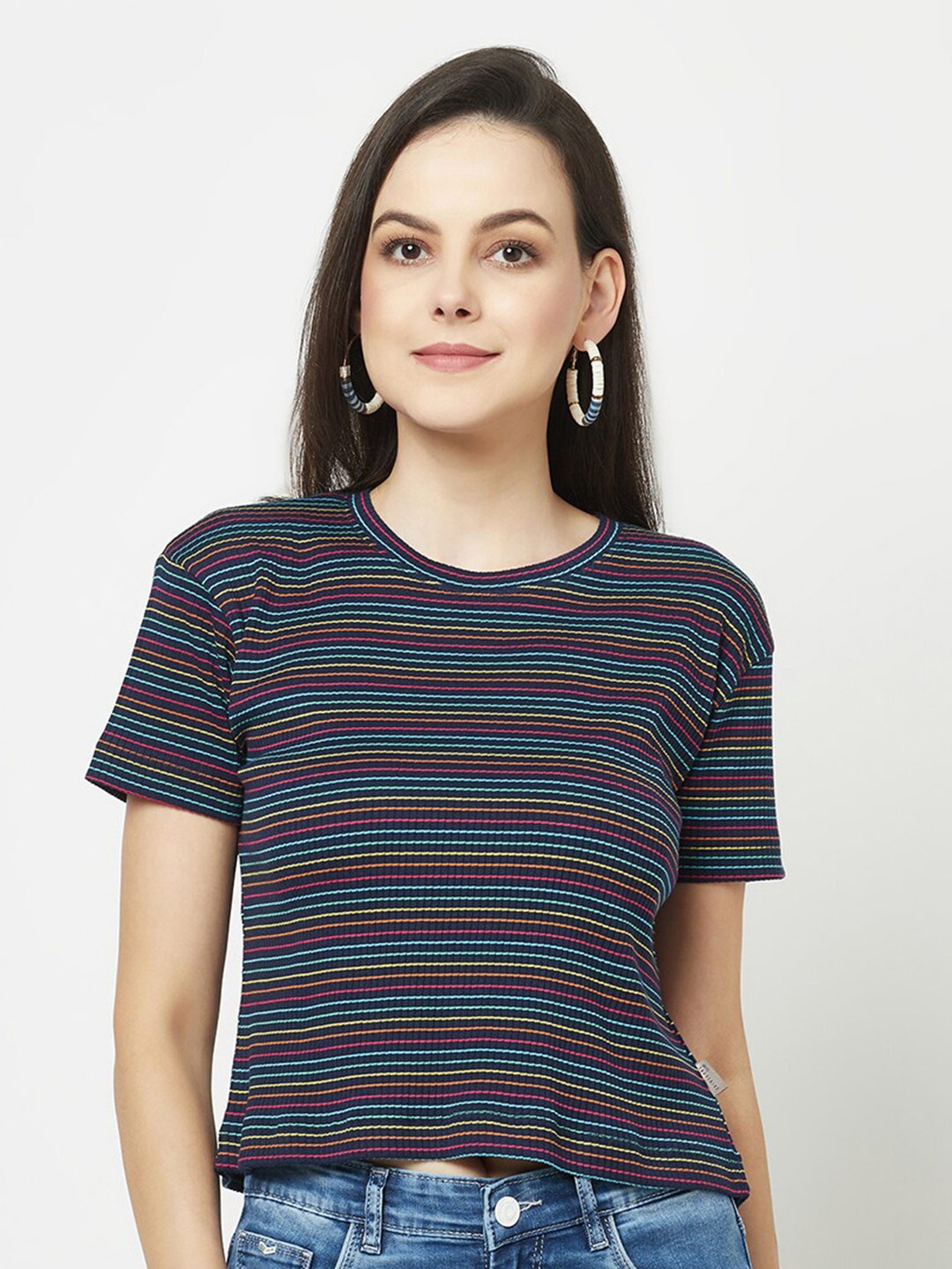 

Crimsoune Club Women Horizontal Striped T-shirt, Navy blue