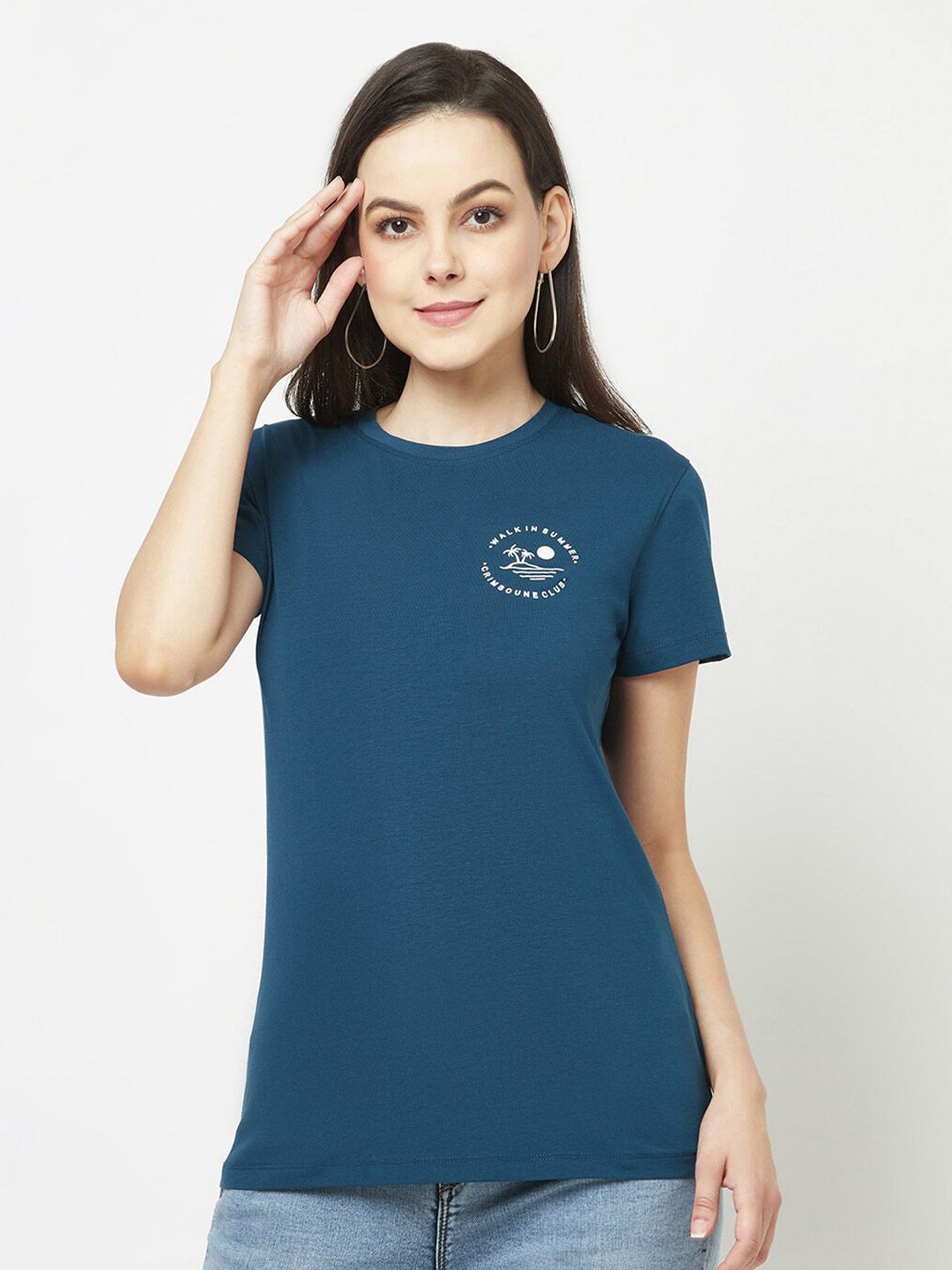 

Crimsoune Club Women Round Neck Casual T-shirt, Teal