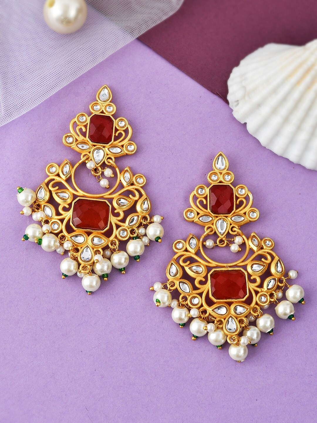 

Silvermerc Designs Gold-Plated Stone Studded & Beaded Chandbalis