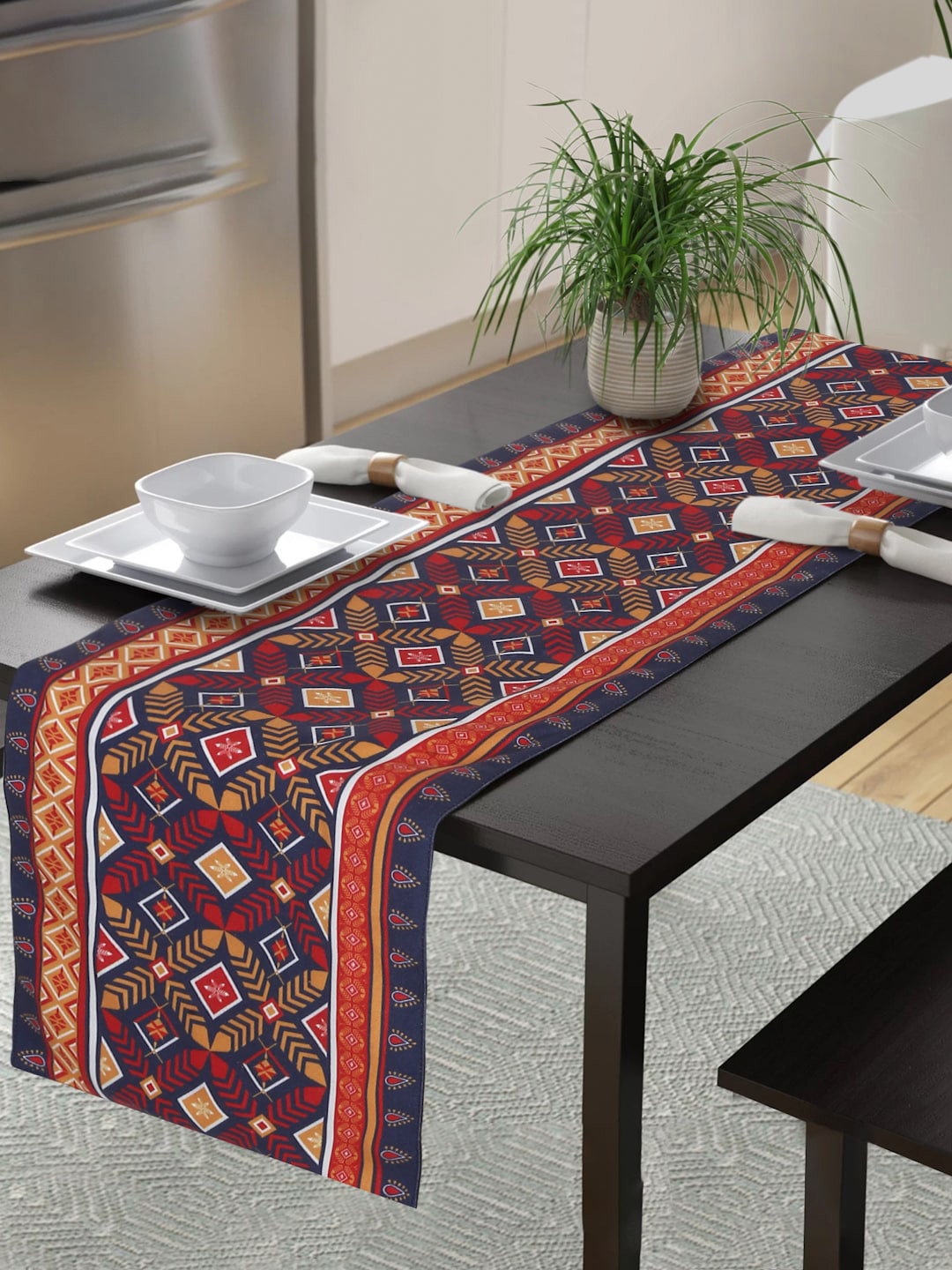 

Alina decor Blue & Red Printed Table Runner