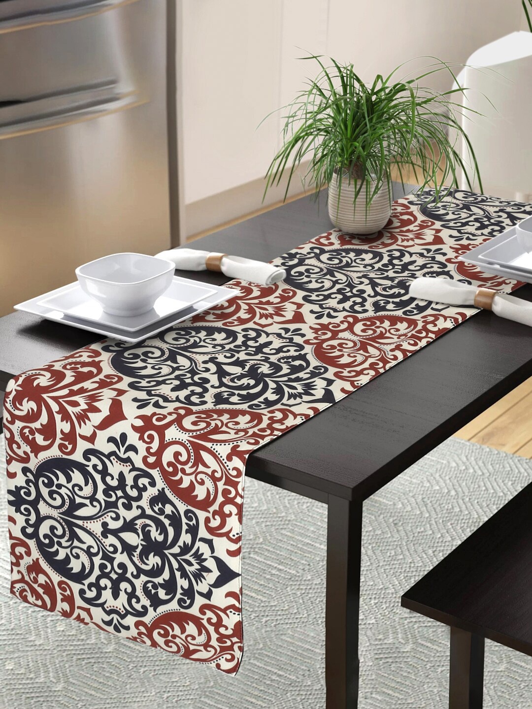 

Alina decor White & Red Printed Table Runner
