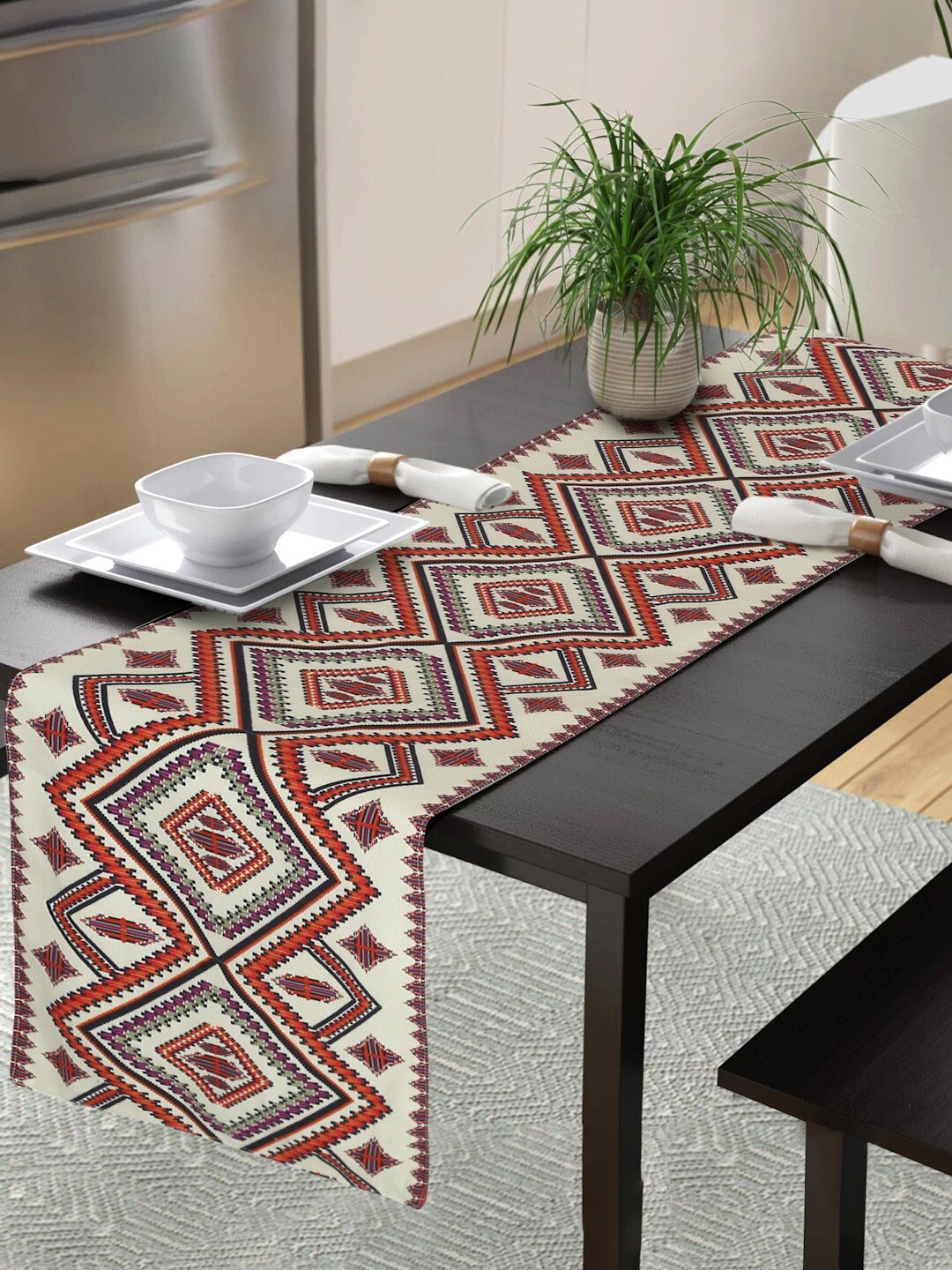 

Alina decor Beige & Orange-Coloured Printed Table Runner