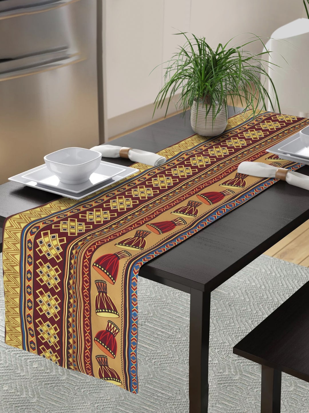 

Alina decor Yellow & Red Printed Table Runner