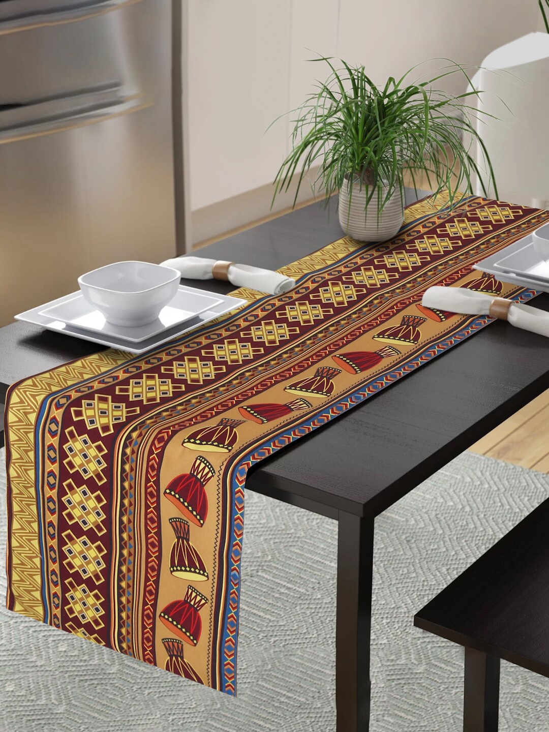 Alina decor Yellow & Red Ethnic Motifs Printed Table Runner