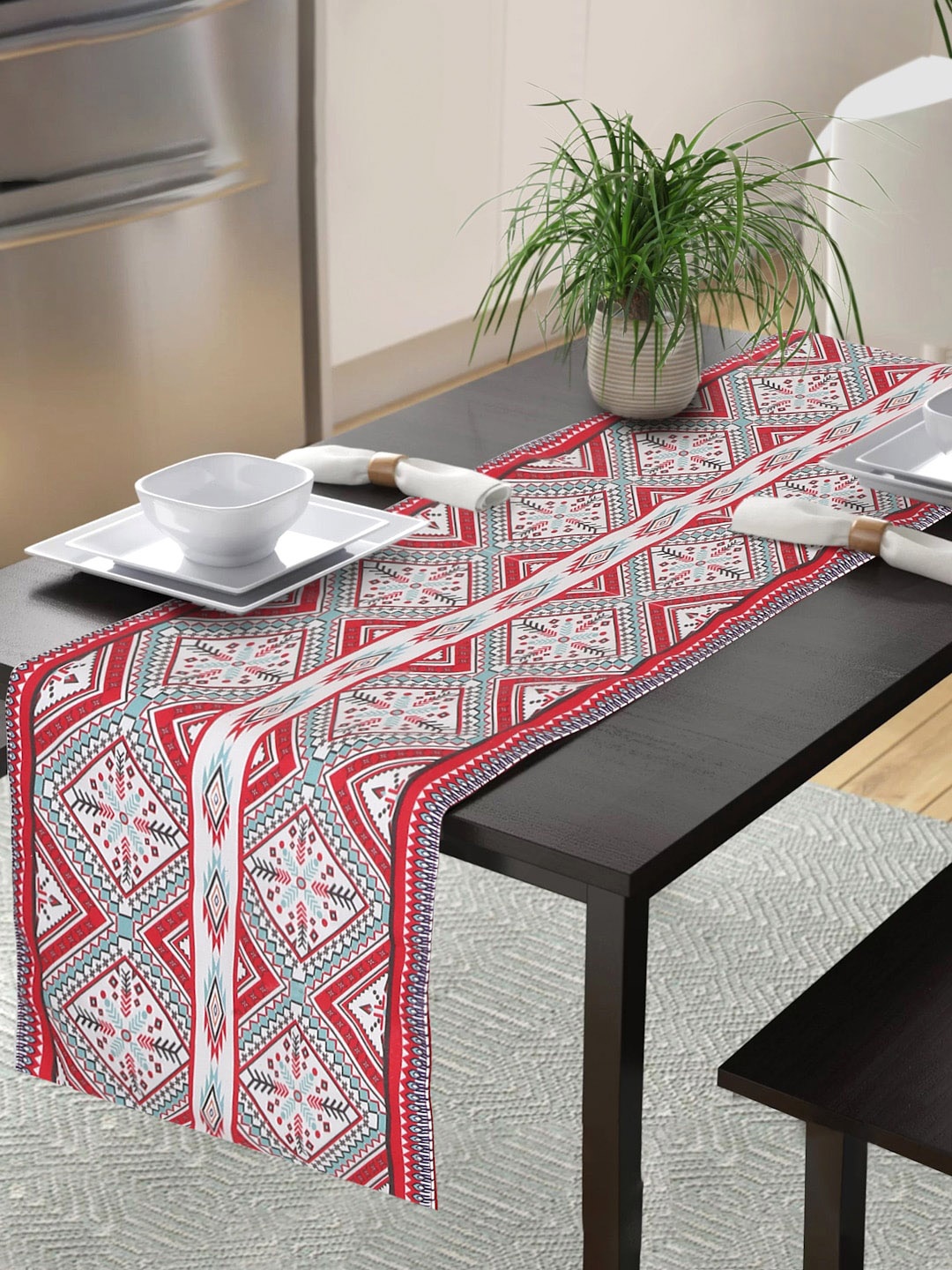 

Alina decor Red & White Digital Printed Table Runner