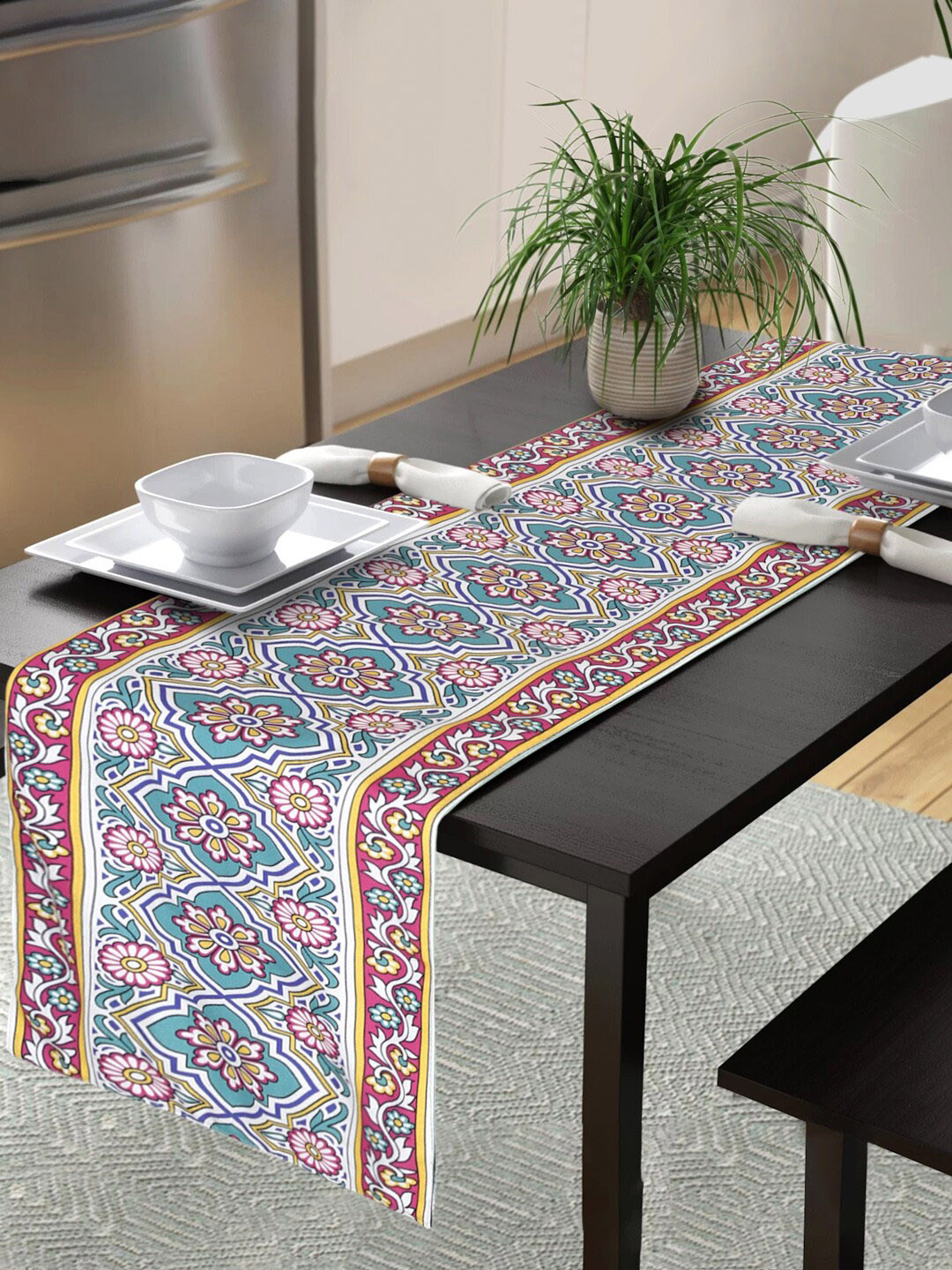 

Alina decor Green & Pink Digital Printed Table Runner