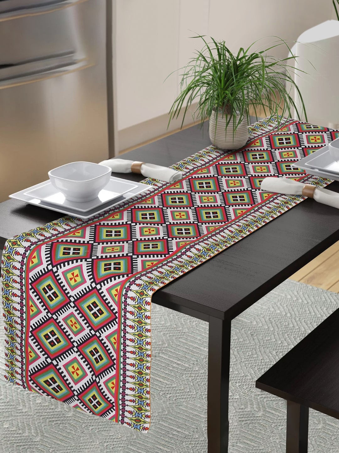 

Alina decor Green & Orange Digital Printed Table Runner