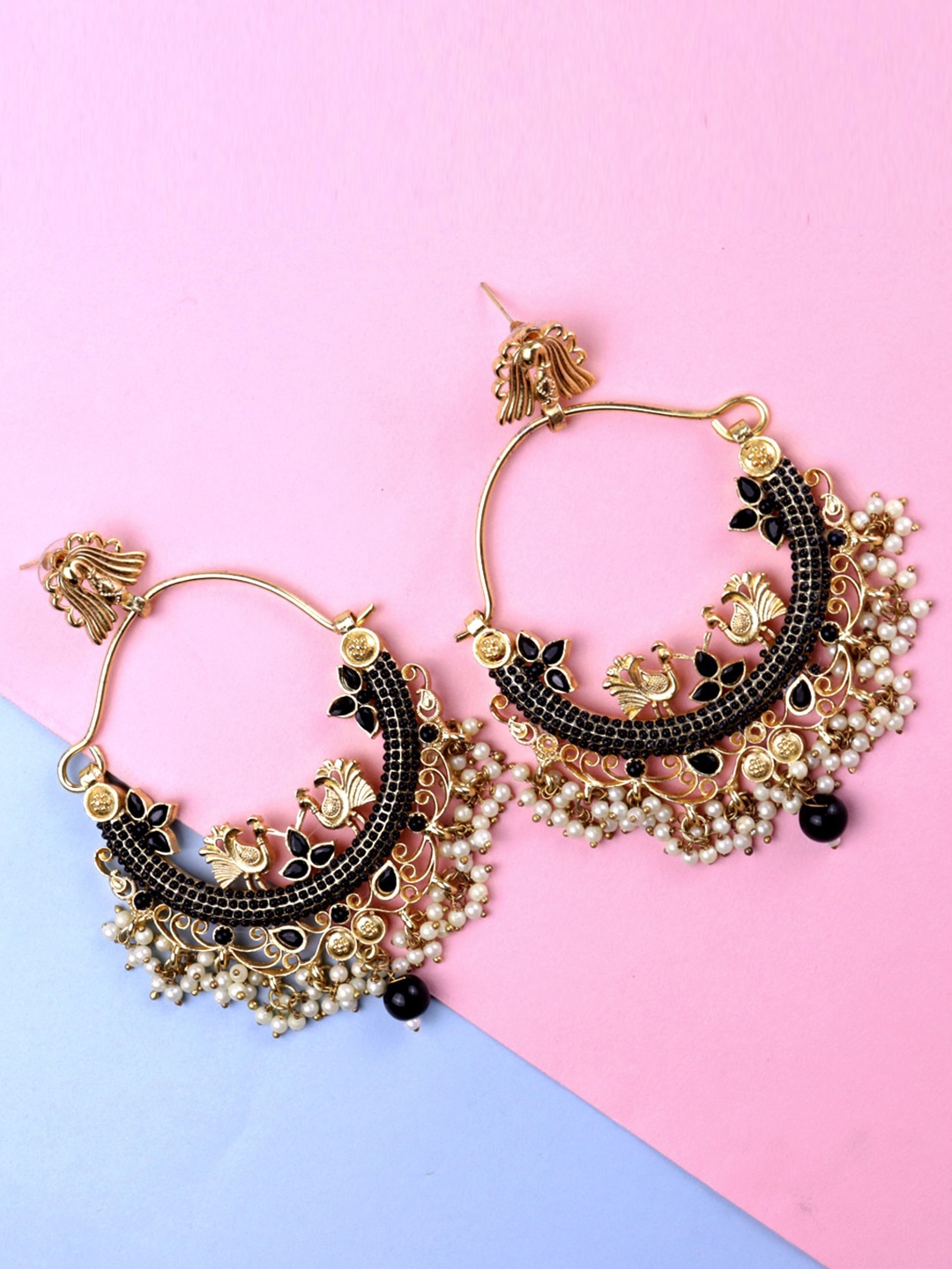 

Krelin Ethnic Traditional Circular Chandbalis Designer Earrings, Black
