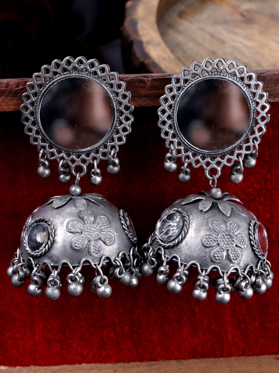 

Krelin Silver-Plated Dome Shaped Jhumkas Earrings