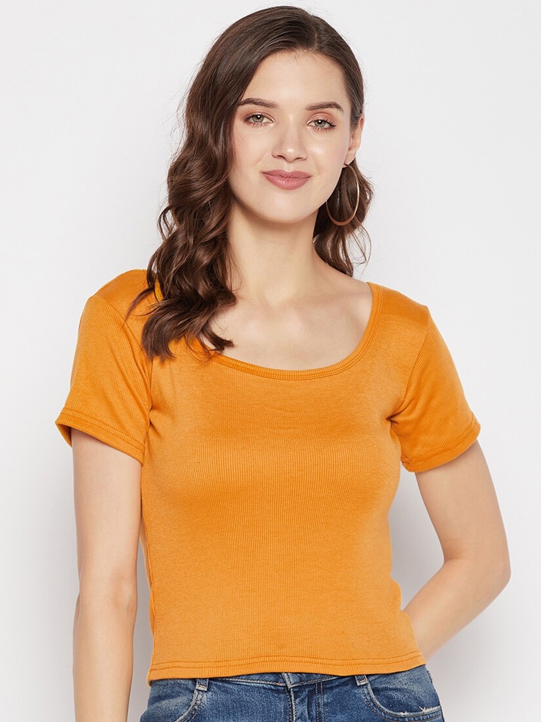 

Clora Creation Scoop Neck Yellow Top, Mustard