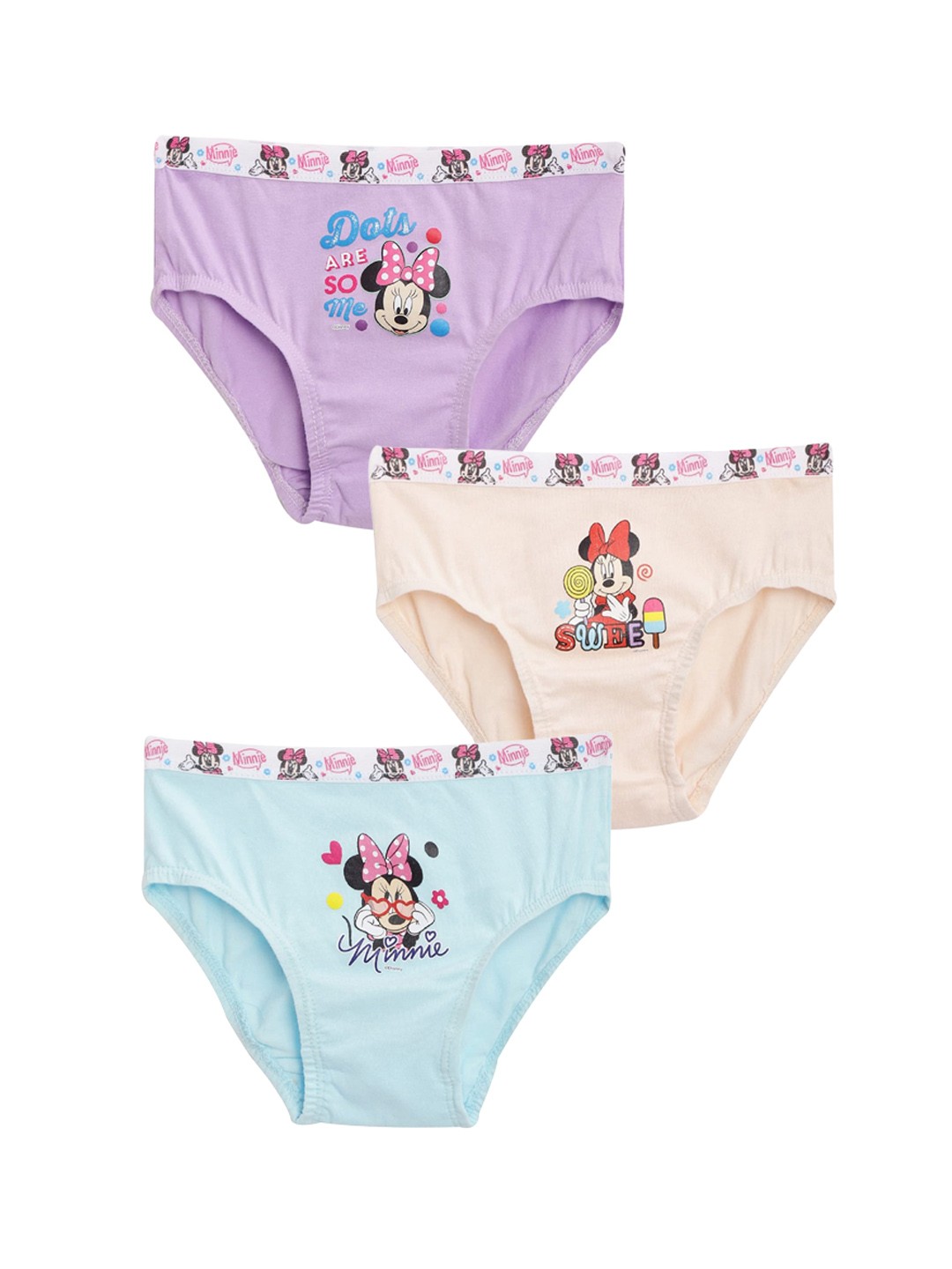 

Bodycare Girls Pack Of 3 Assorted Minnie & Friends Printed Cotton Basic Briefs