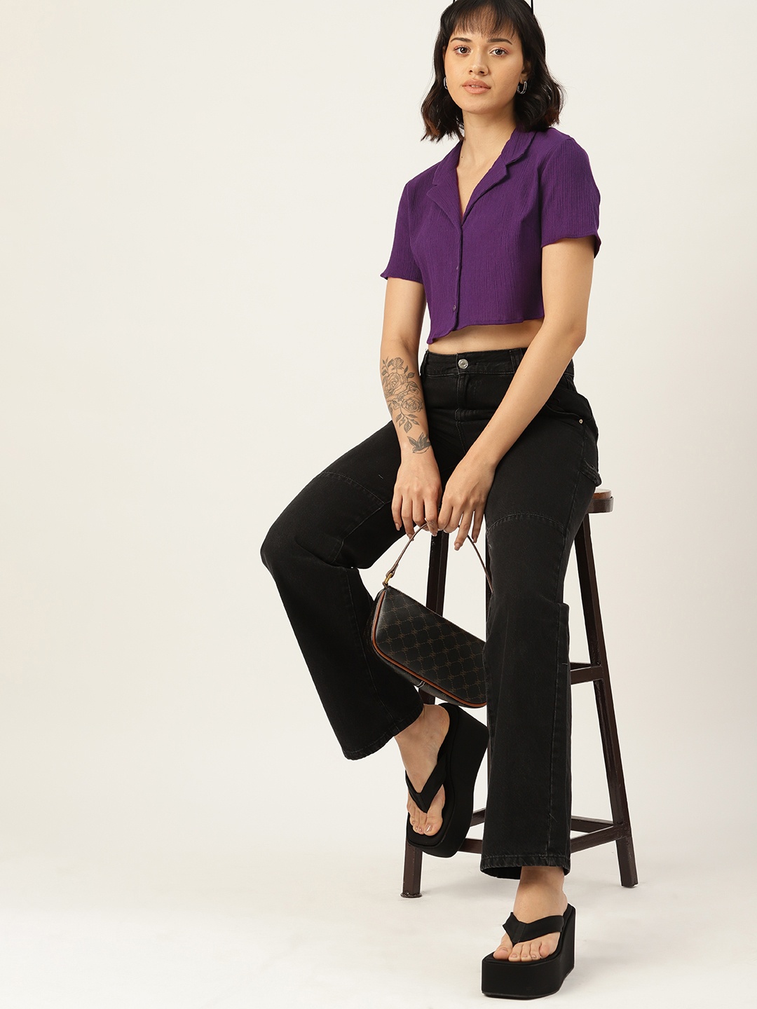 

DressBerry Cropped Pure Cotton Casual Shirt, Purple