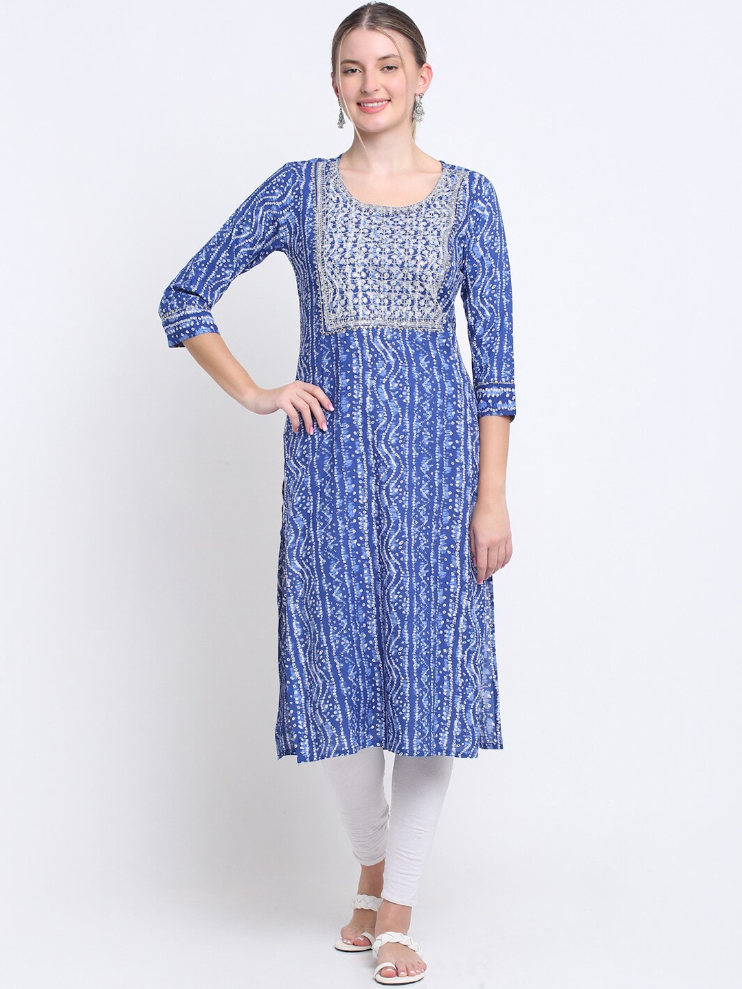 

KALINI Ethnic Motifs Printed Sequinned Kurta, Blue