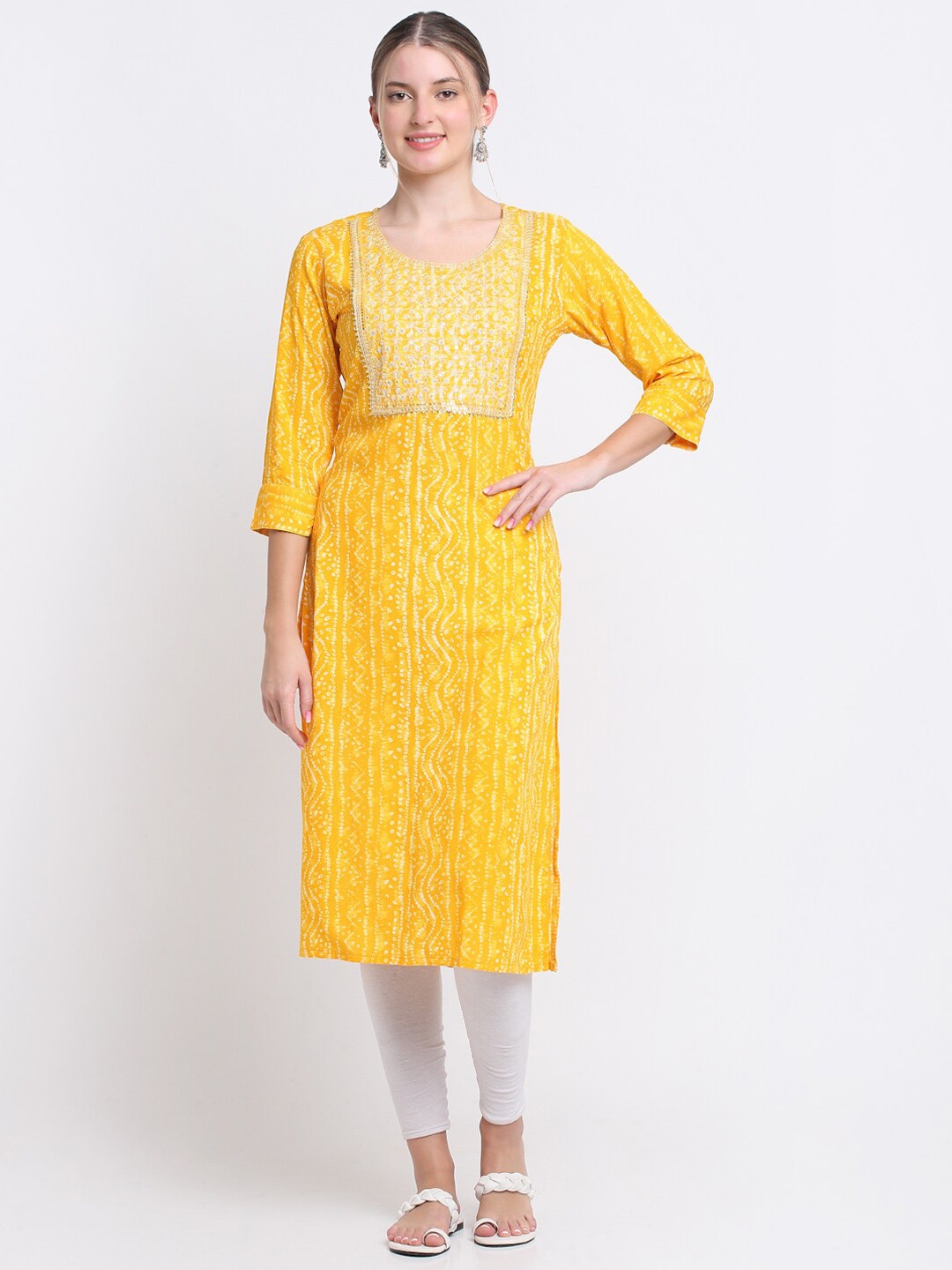 

KALINI Yoke Design Thread Work Straight Kurta, Yellow