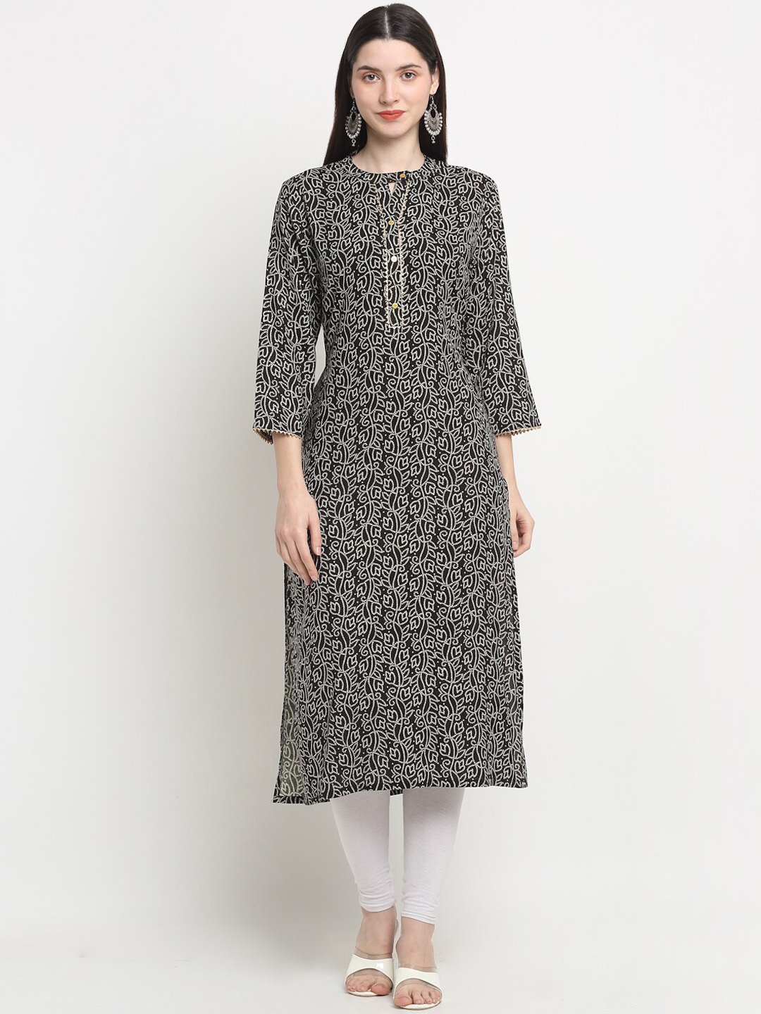 

KALINI Bandhani Printed Straight Kurta, Black