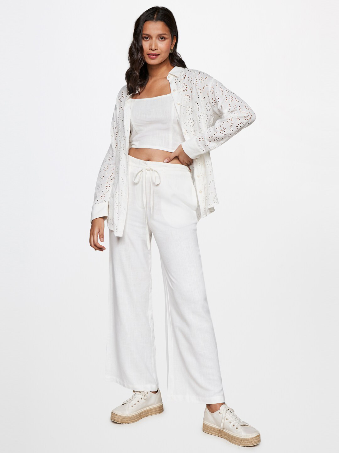 

AND Shoulder Straps Top & Trouser With Shrug, White