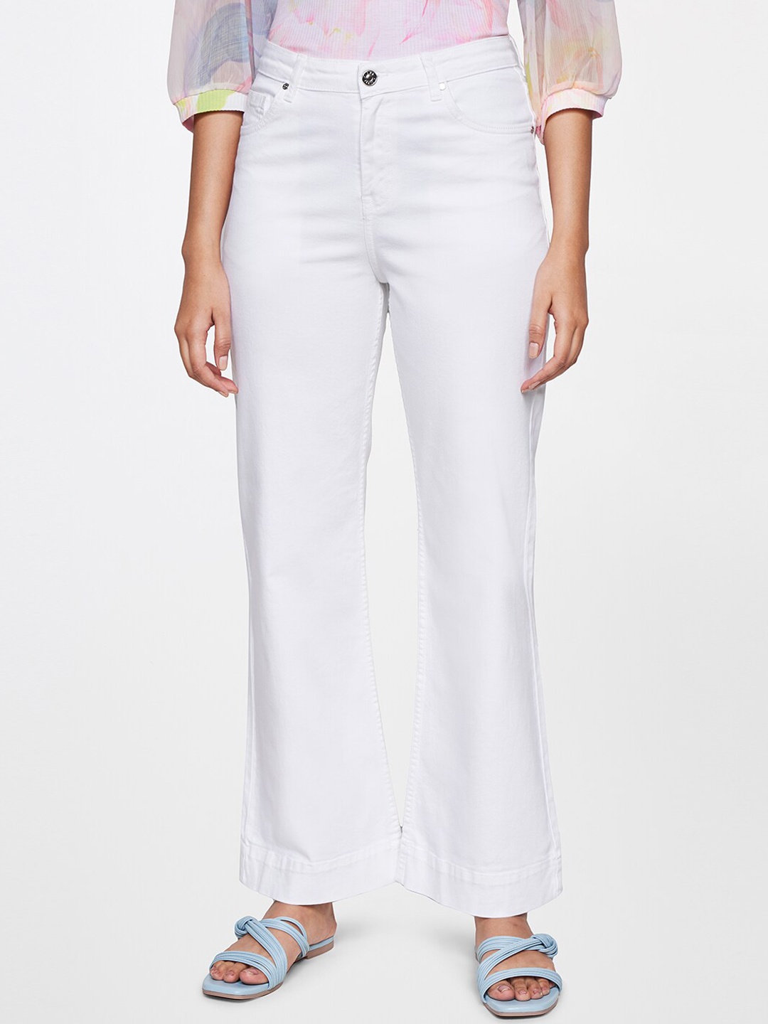 

AND Women Mid-Rise Flared Fit Dark Shade Cotton Jeans, White