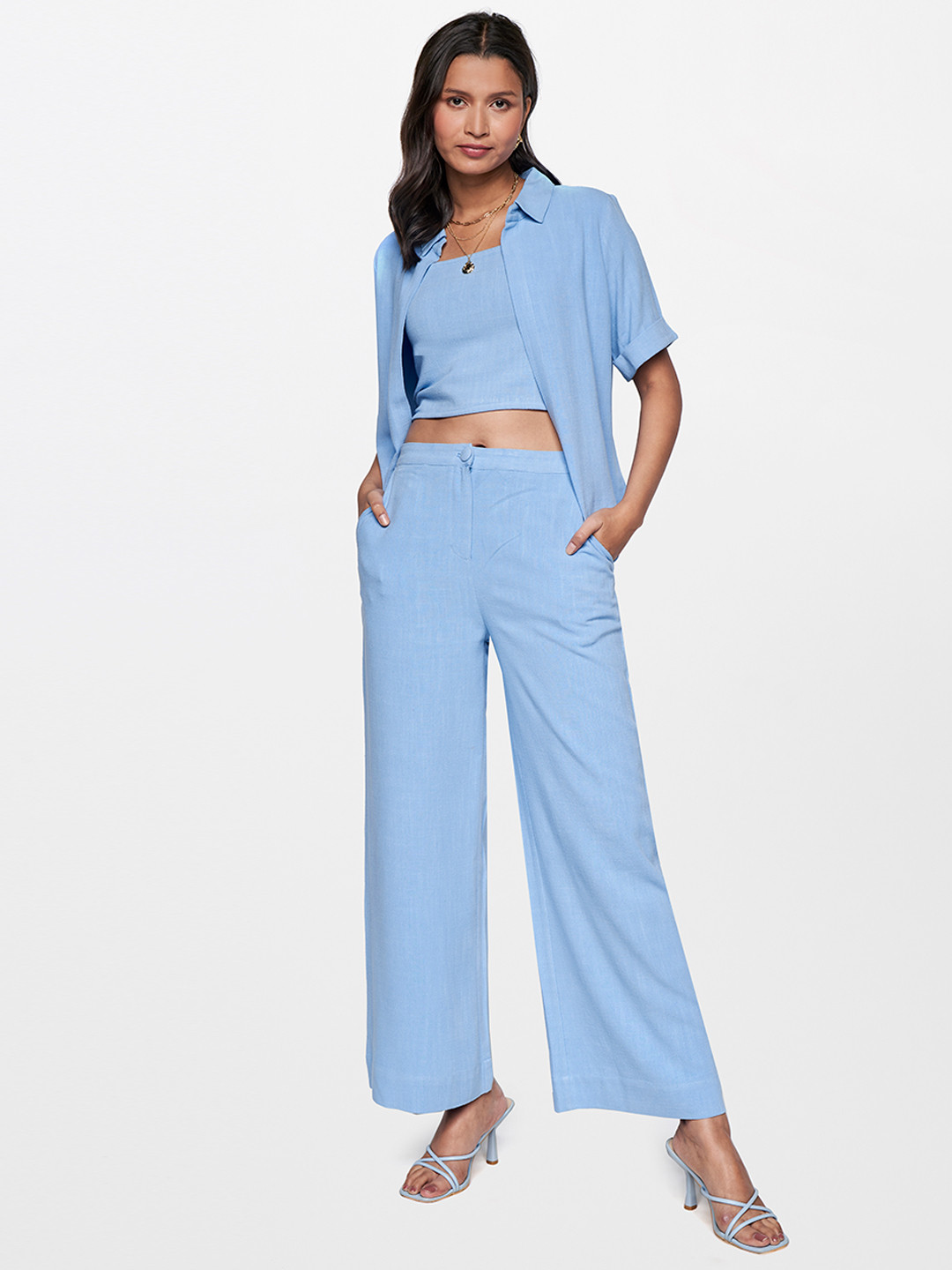 

AND Cropped Top With Trousers & Jacket, Blue