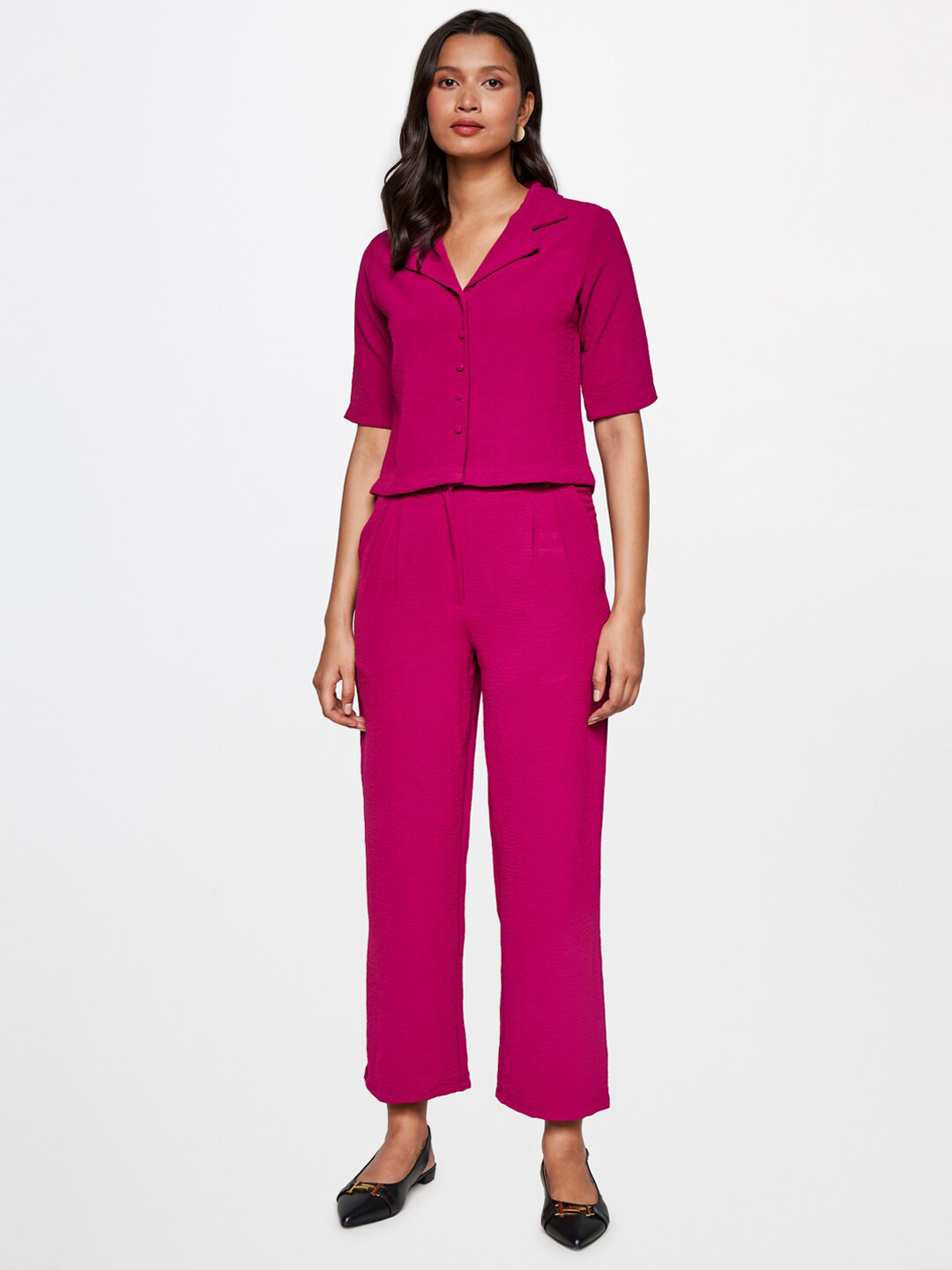 

AND Lapel Collar Shirt With Trousers, Pink