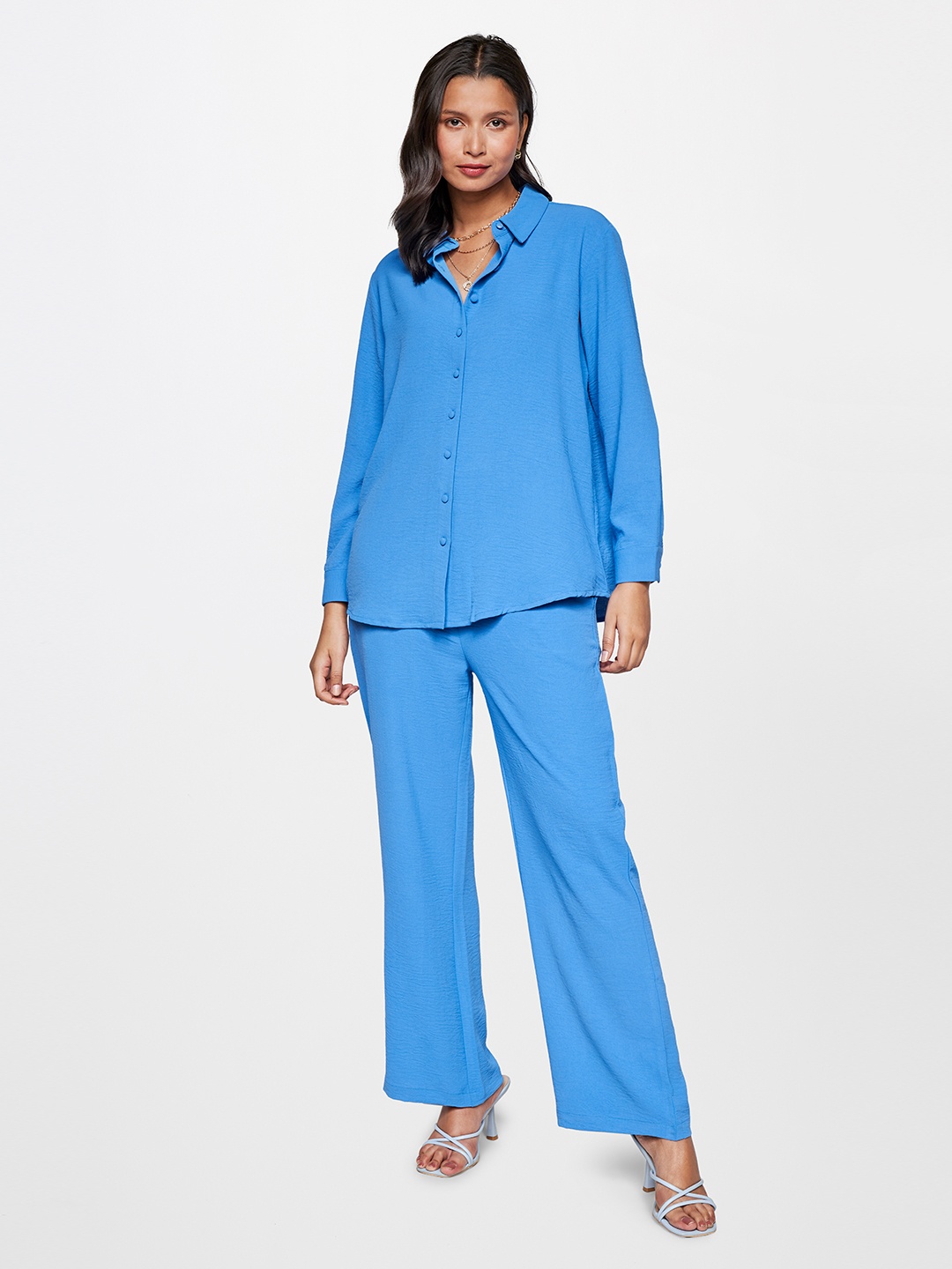 

AND Spread Collar Shirt With Trousers, Blue