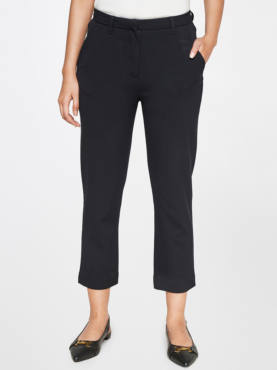 

AND Women Mid -Rise Tapered Fit Trousers, Black