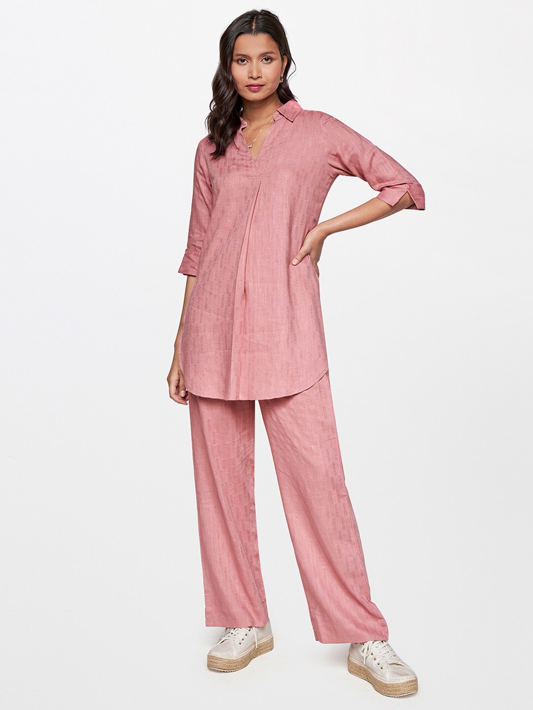

AND Shirt Collar Tunic With Trousers Co-Ords, Peach
