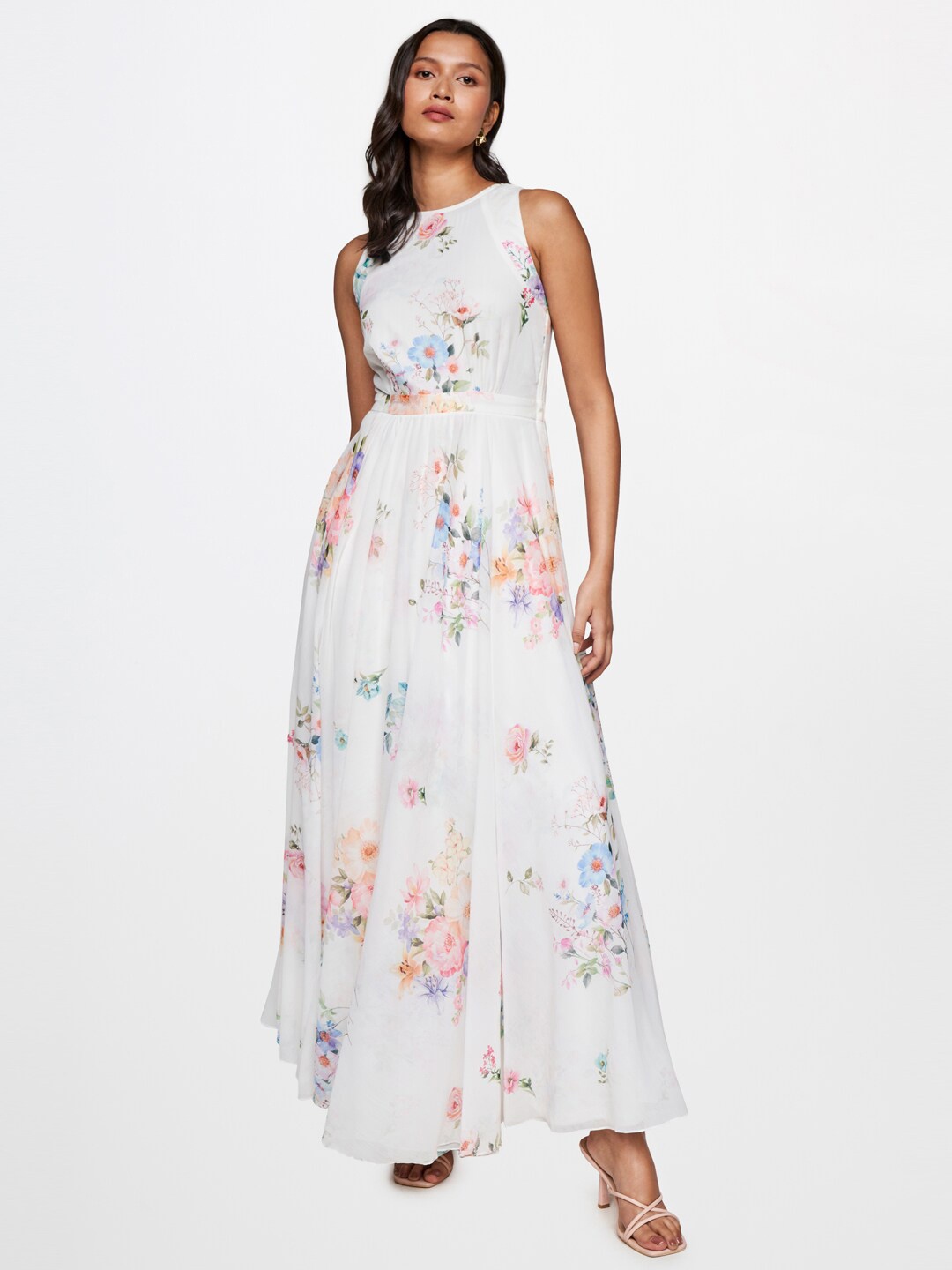 

AND Sleeveless Floral Print Maxi Dress, White