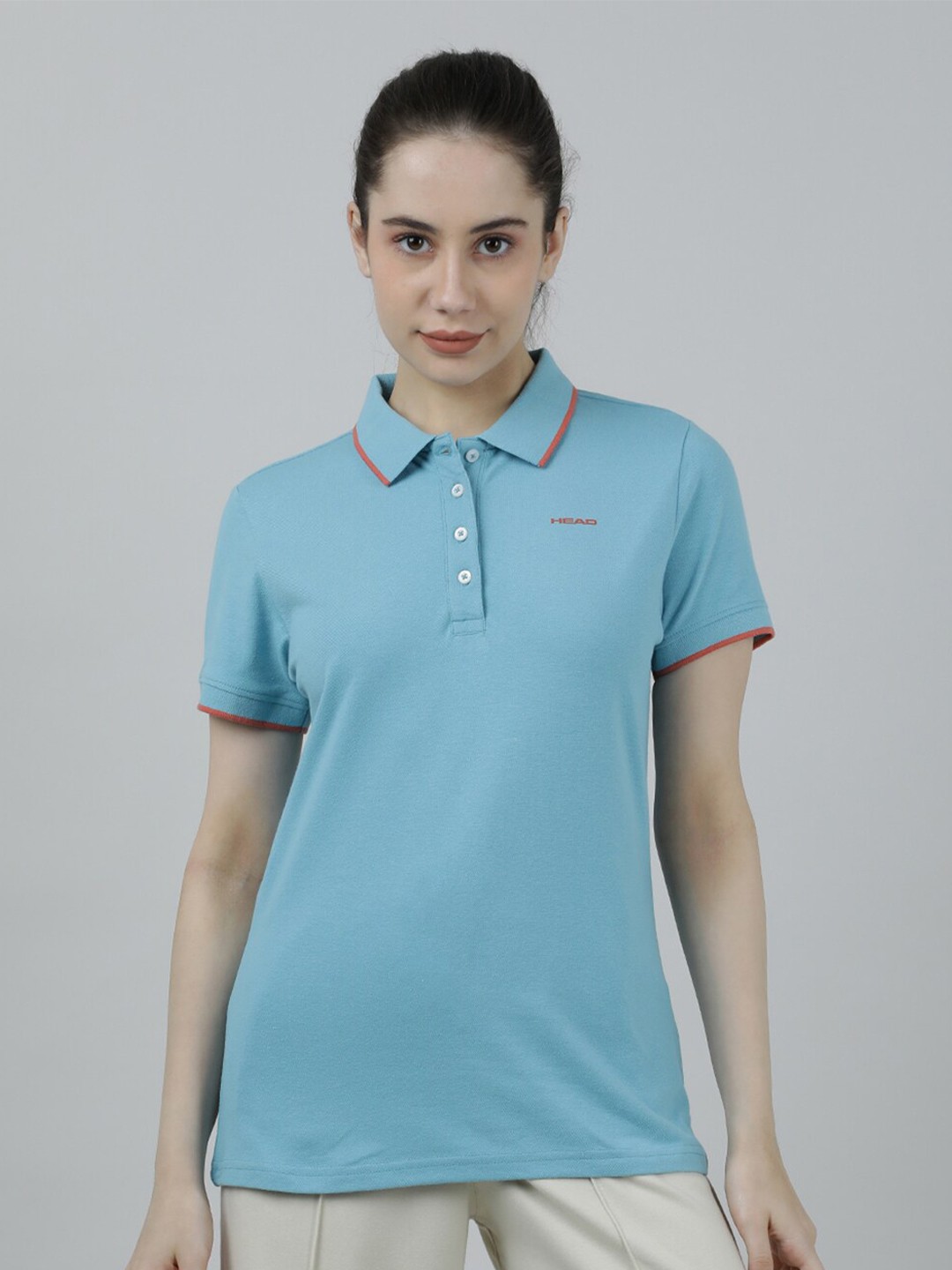 

Head Polo Collar Slim Fit Cotton T-shirt, Turquoise blue